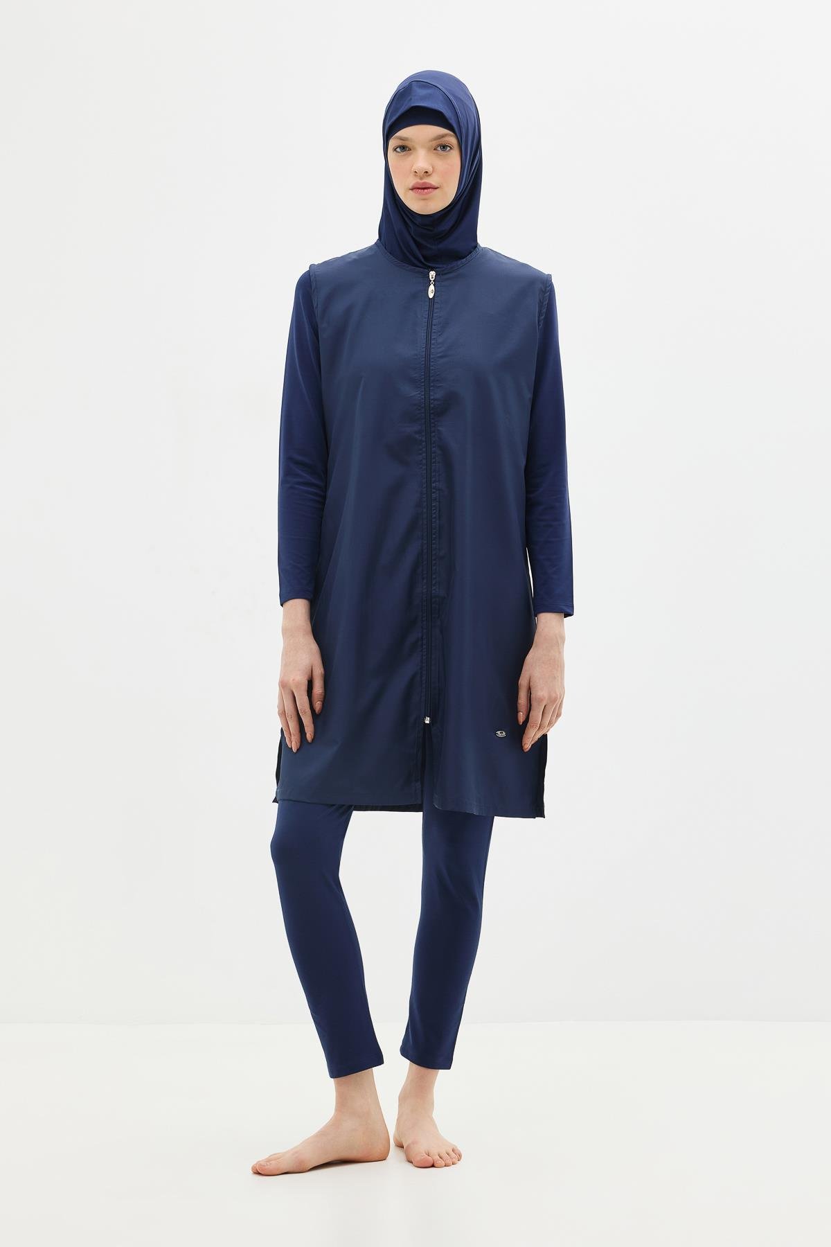 Uzun Tam Kapalı Tesettür Mayo C13075 Koyu Lacivert
