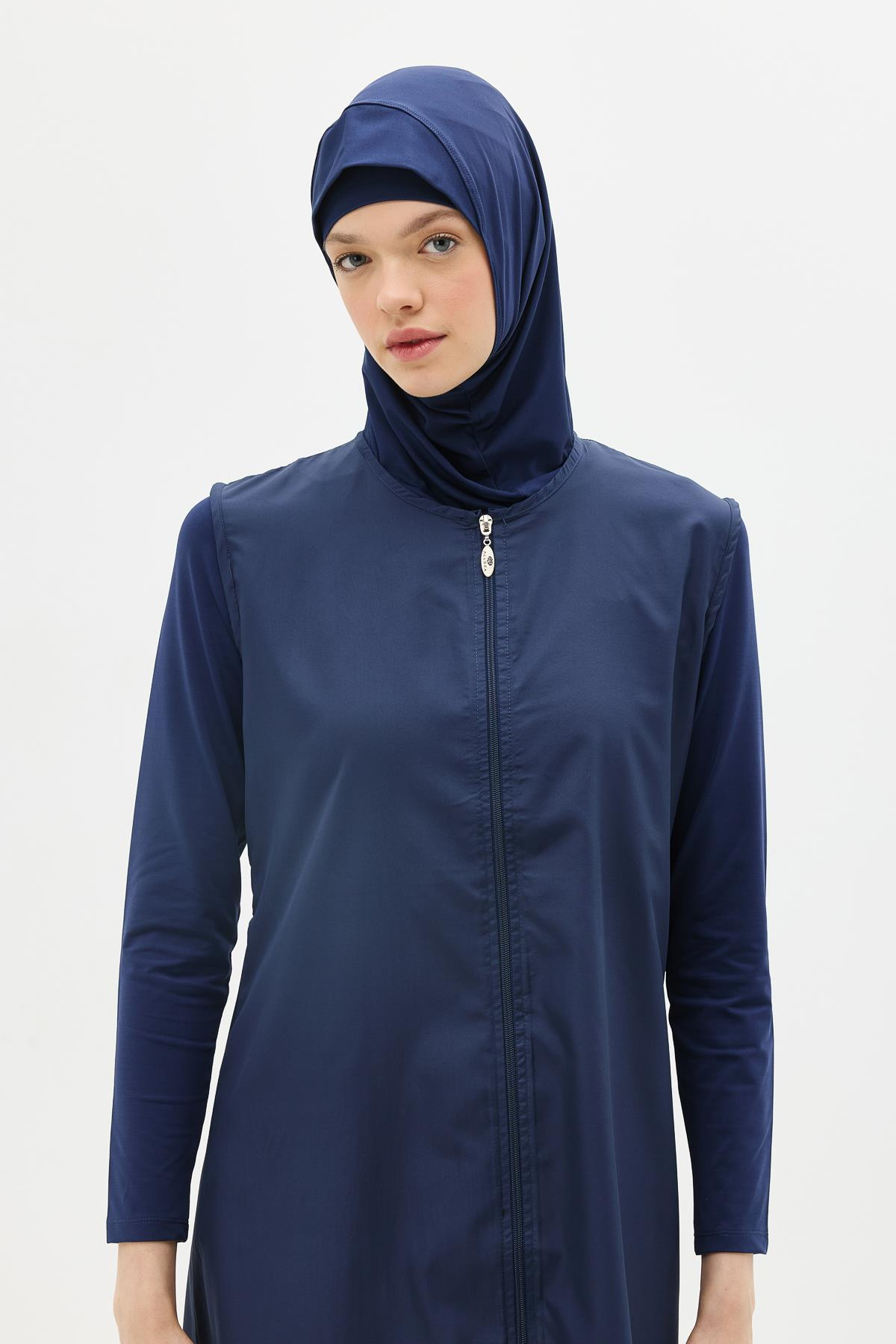 Uzun Tam Kapalı Tesettür Mayo C13075 Koyu Lacivert