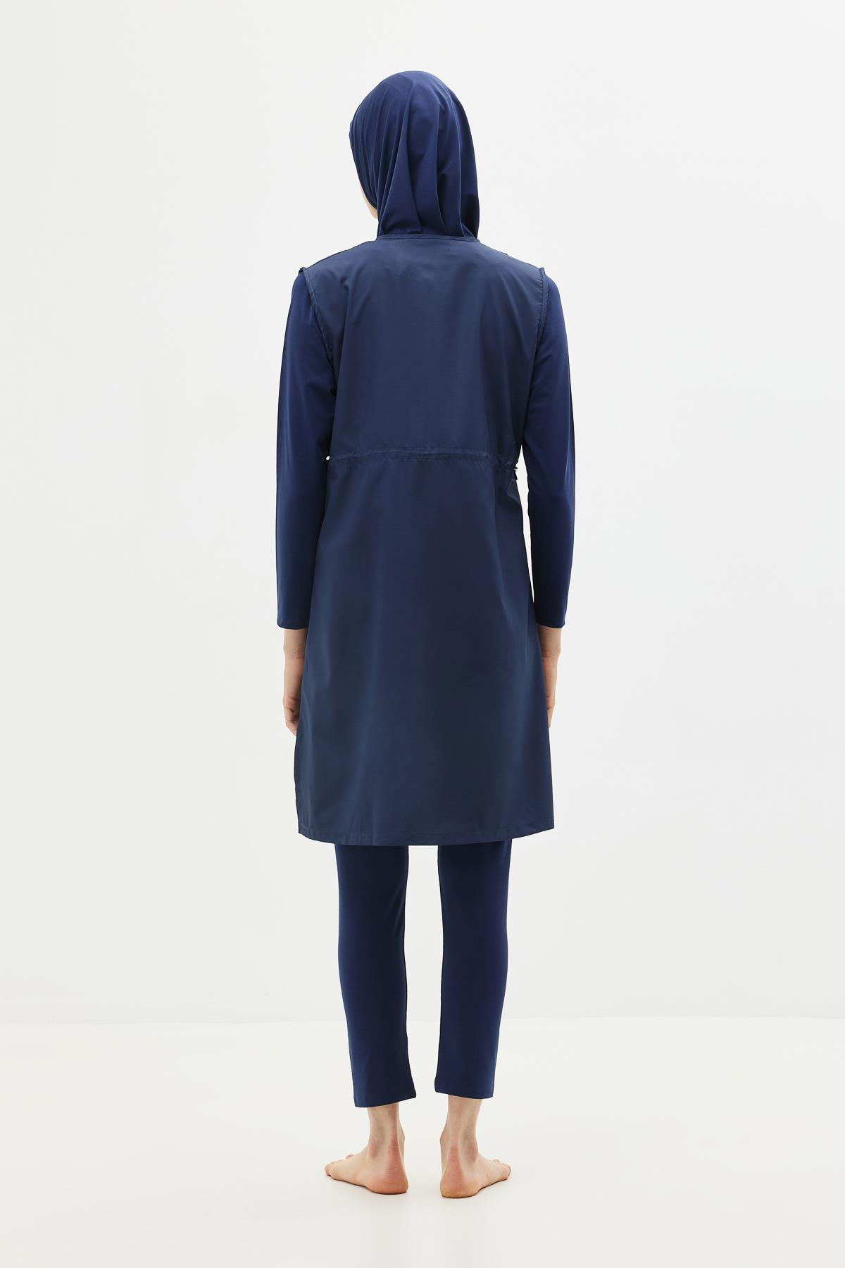 Uzun Tam Kapalı Tesettür Mayo C13075 Koyu Lacivert