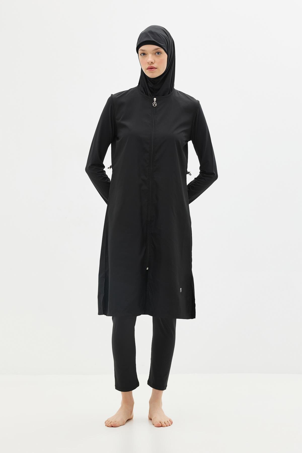 Uzun Tam Kapalı Tesettür Mayo C13075 Siyah