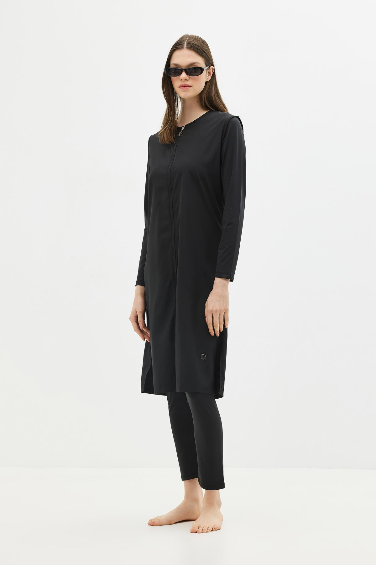 Uzun Tam Kapalı Tesettür Mayo C13075 Siyah