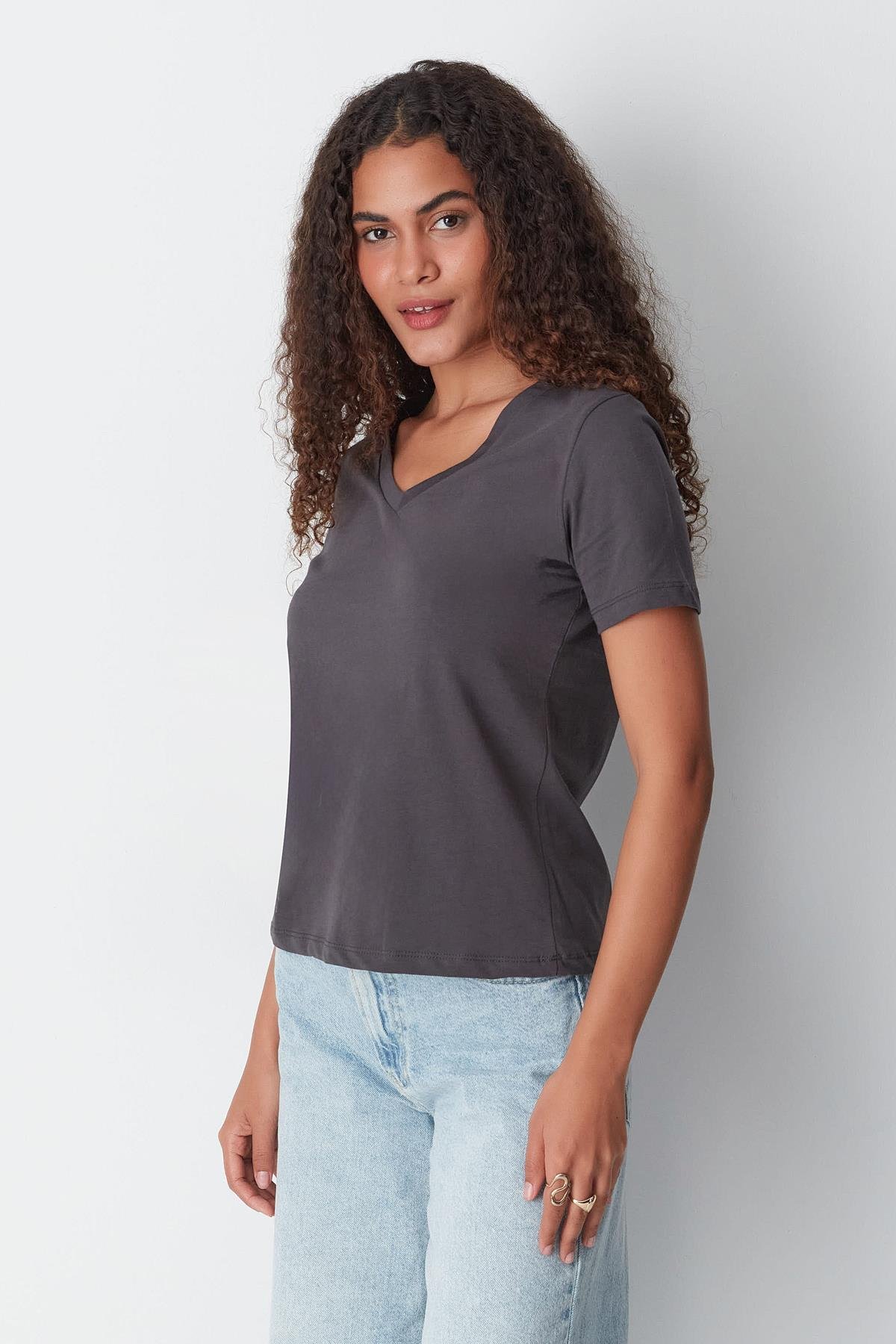 V Yaka Kısa Kol 2'li Basic T-Shirt 962 Füme/Bordo