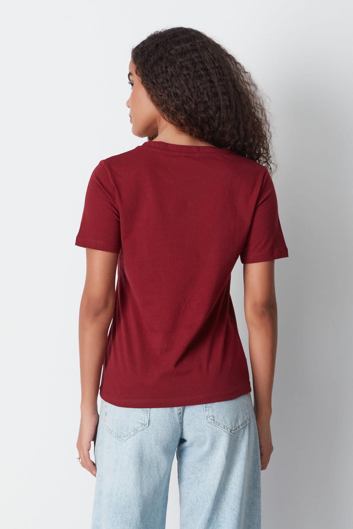 V Yaka Kısa Kol 2'li Basic T-Shirt 962 Füme/Bordo