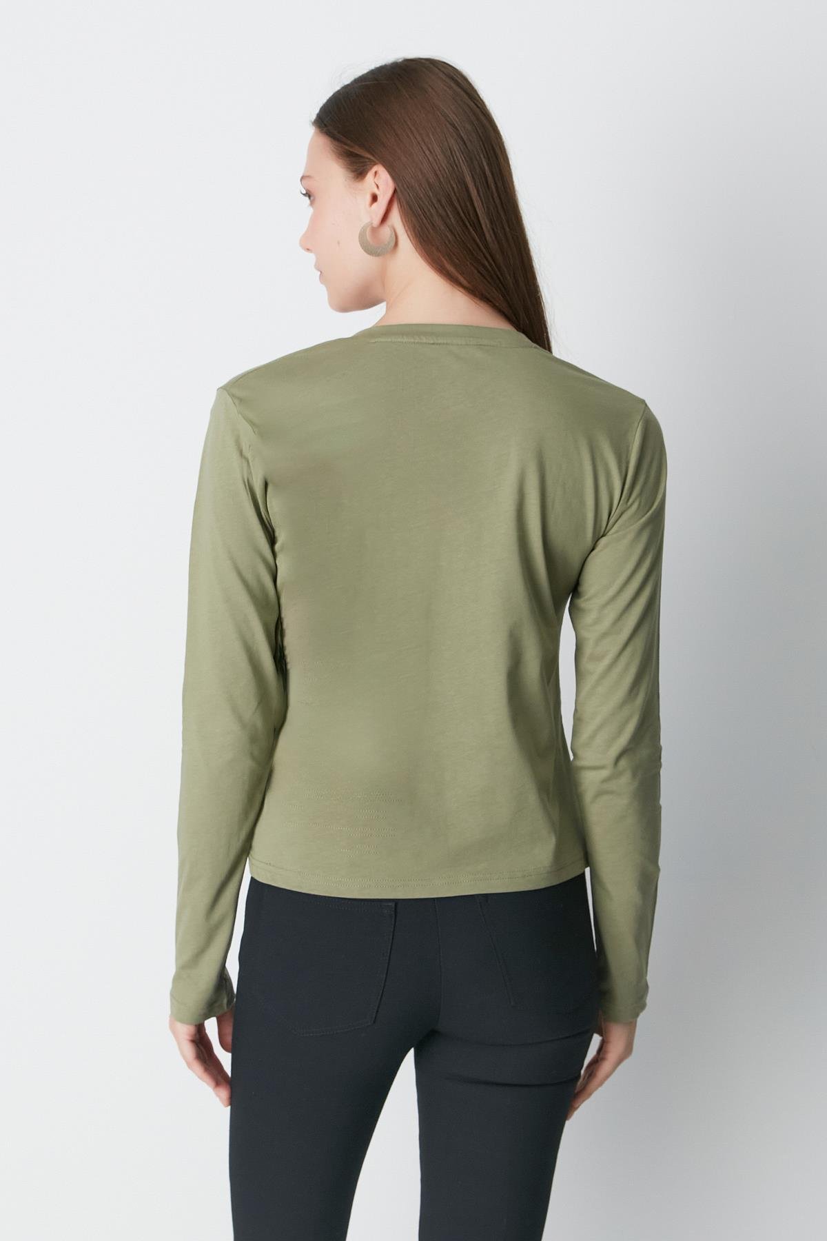 V Yaka Uzun Kol 2'li Basic T-Shirt 954 Haki/Kiremit