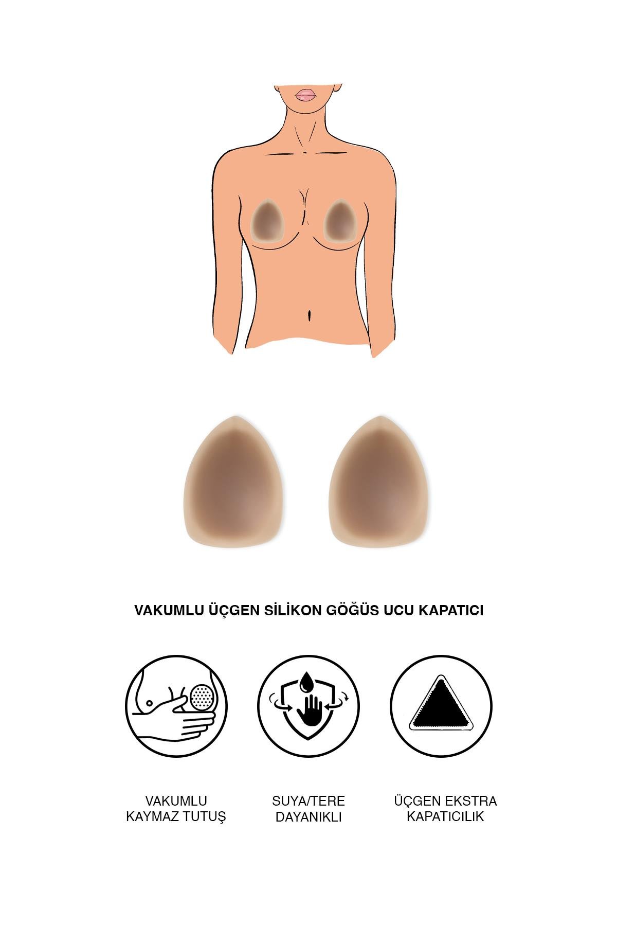 Vakumlu Üçgen Silikon Göğüs Ucu Kapatıcı 7235 Koyu Ten
