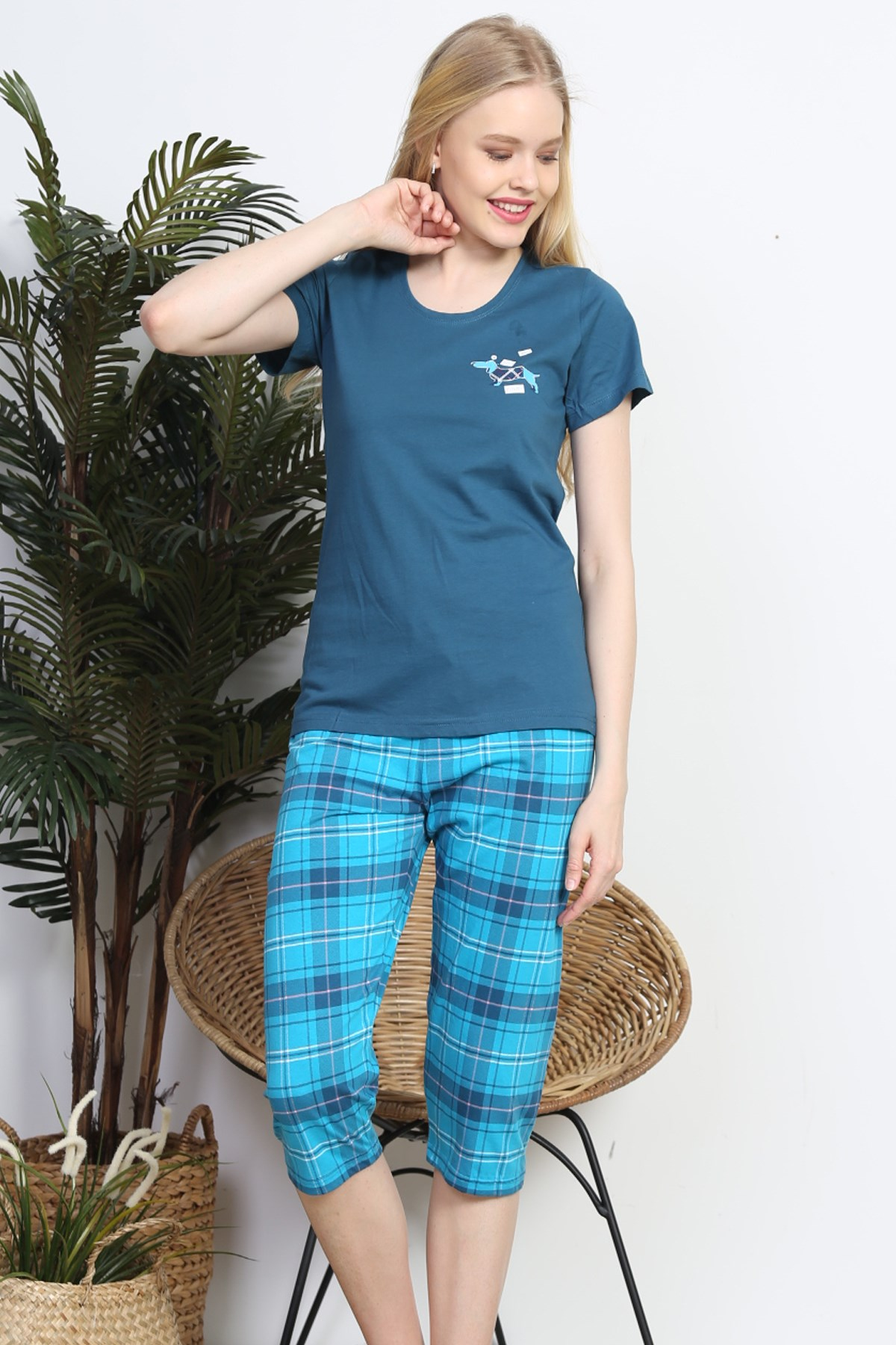 Vienetta 8113783419 Kadın Askılı Şortlu Pijama Takım Yeşil
