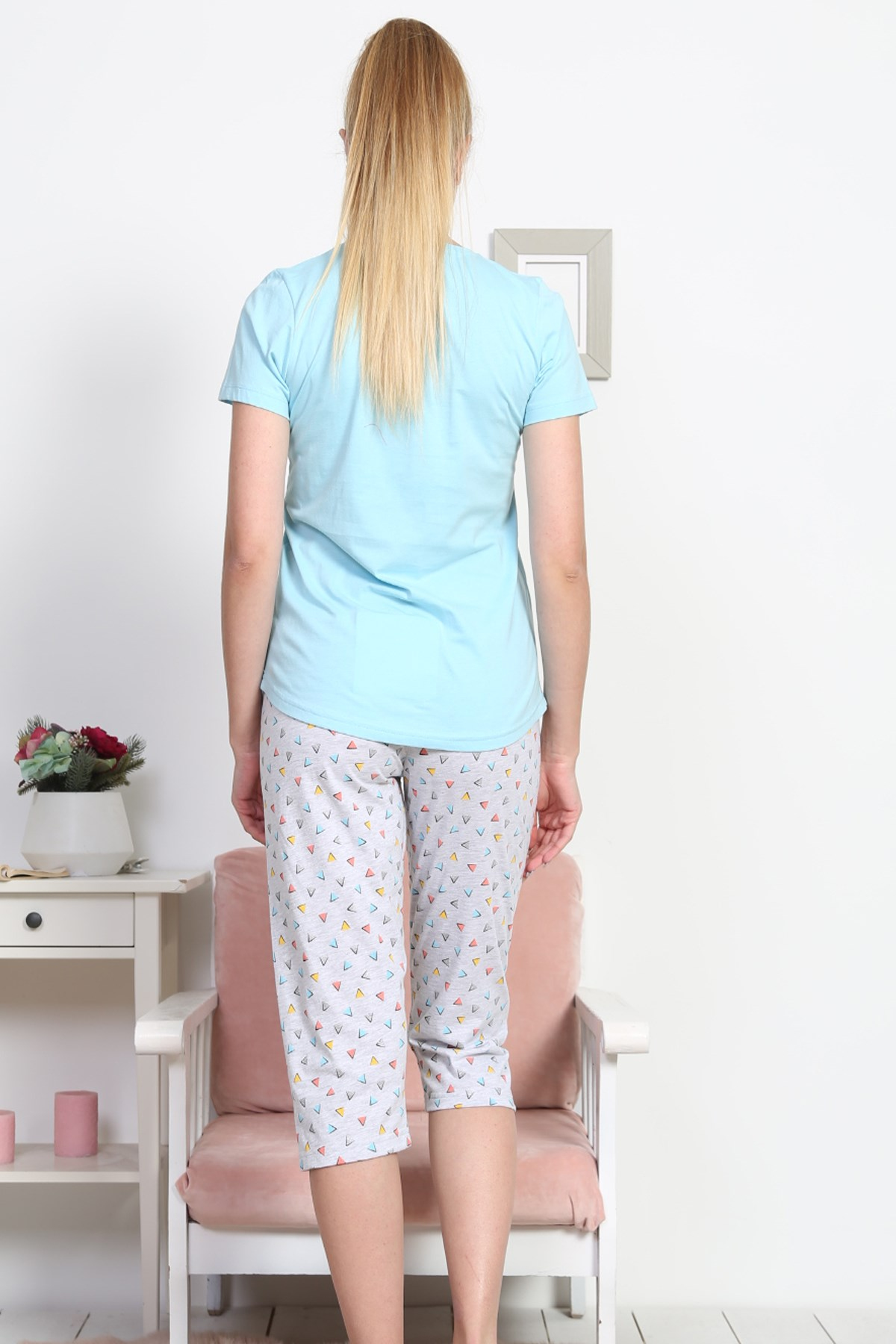Vienetta 8121595523 Kadın Askılı Şortlu Pijama Takım Mavi