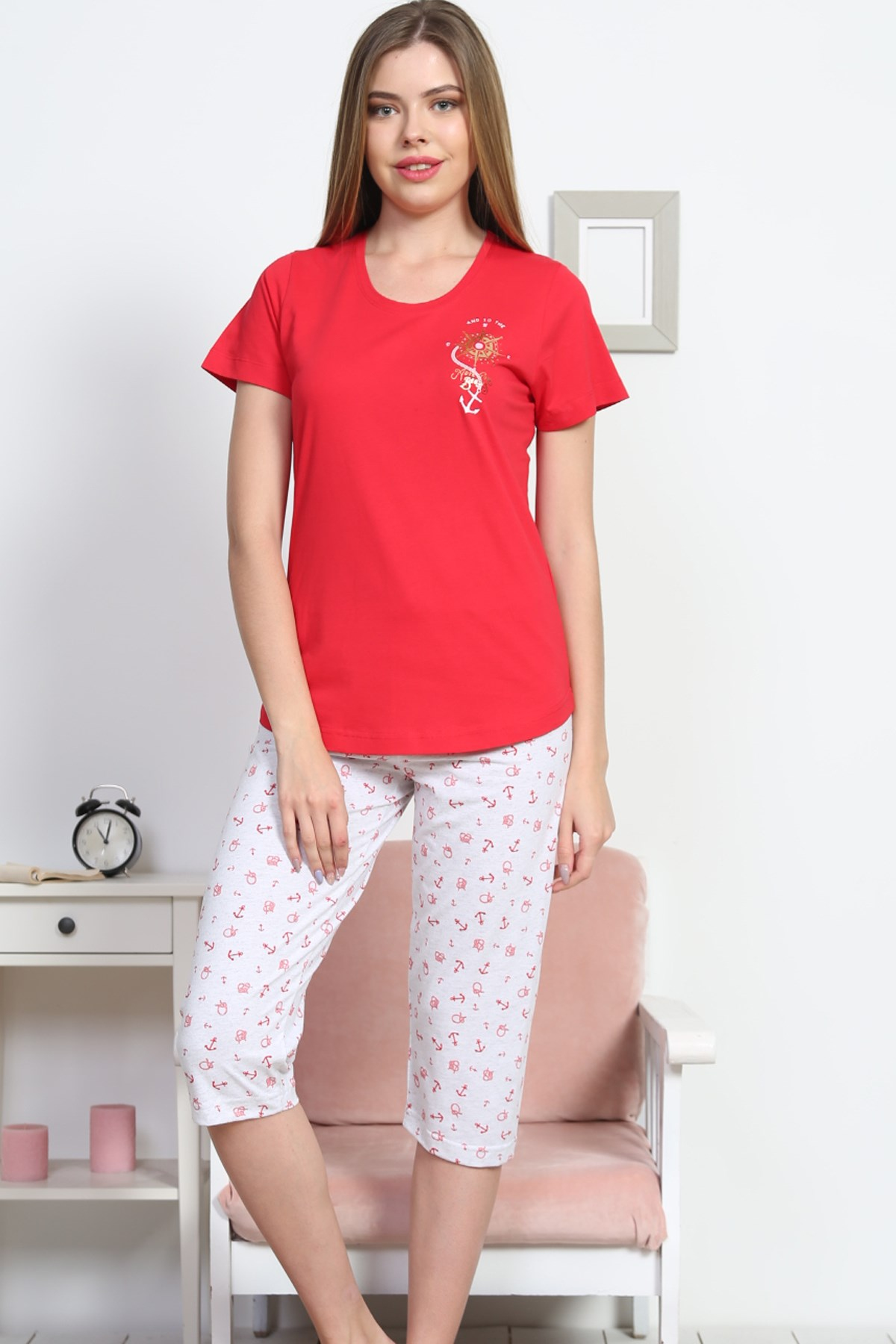 Vienetta 8121733315 Kadın Askılı Şortlu Pijama Takım Kırmızı