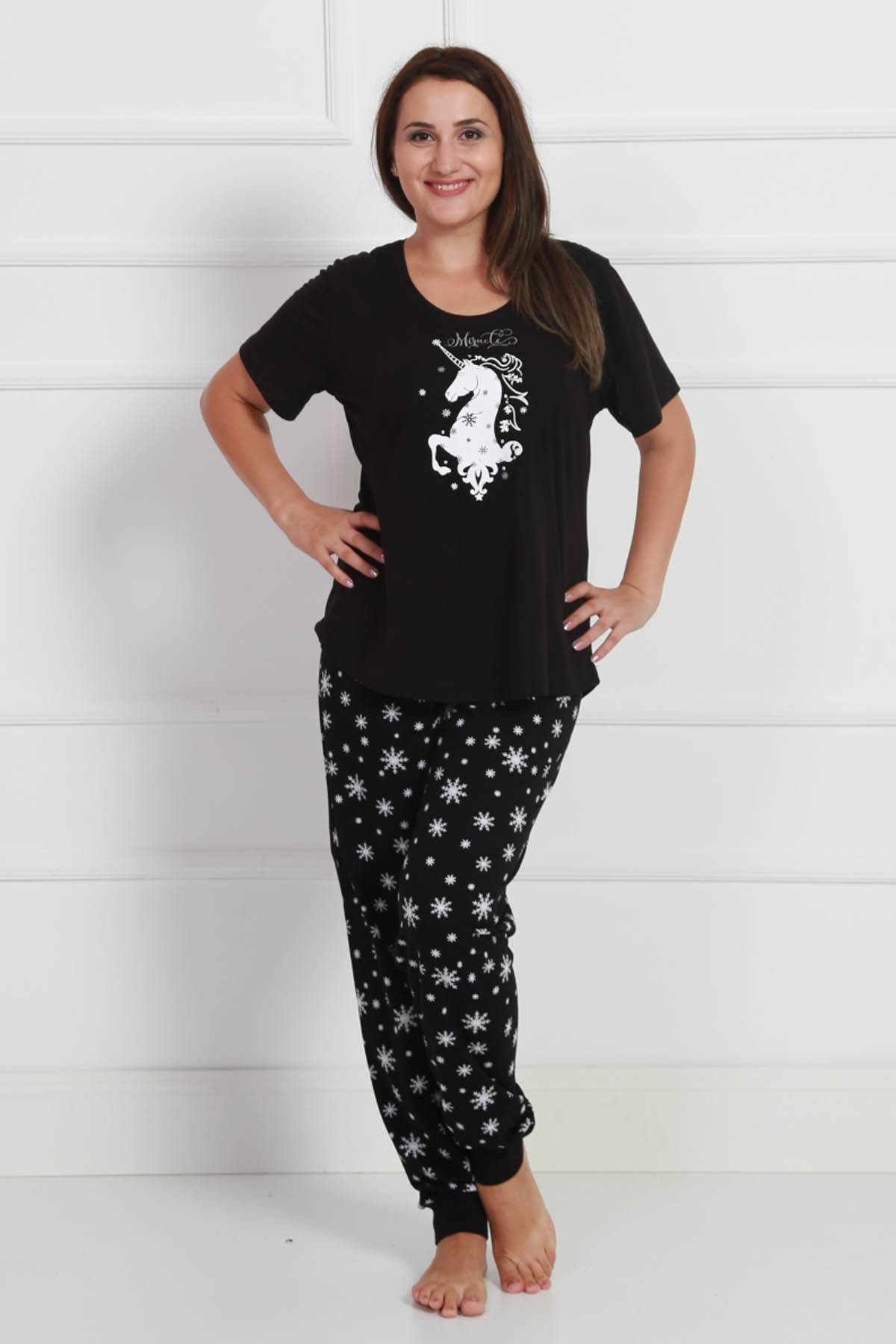 Vienetta Kadın Büyük Beden Pijama Takım 9060132989 Siyah