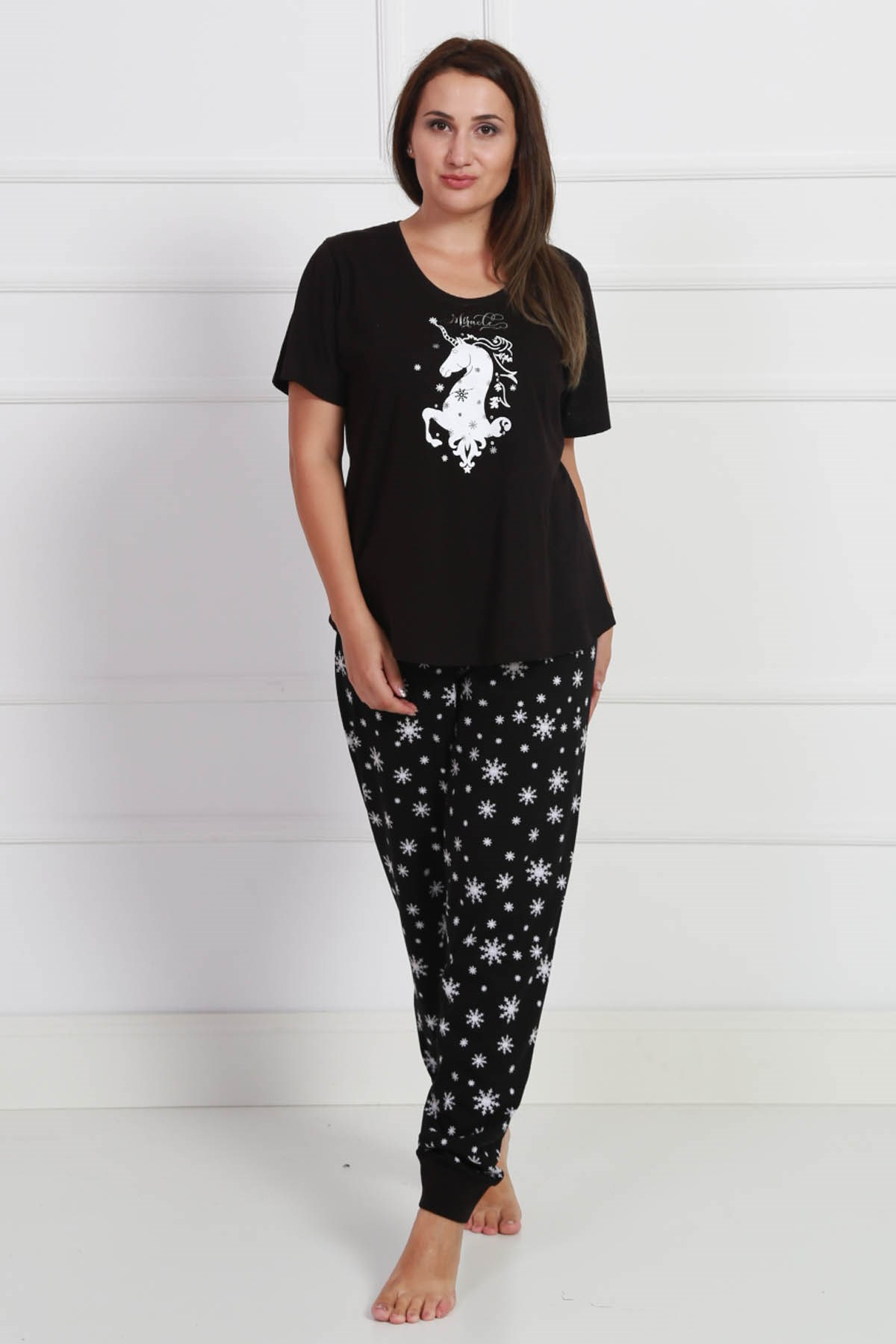 Vienetta Kadın Büyük Beden Pijama Takım 9060132989 Siyah