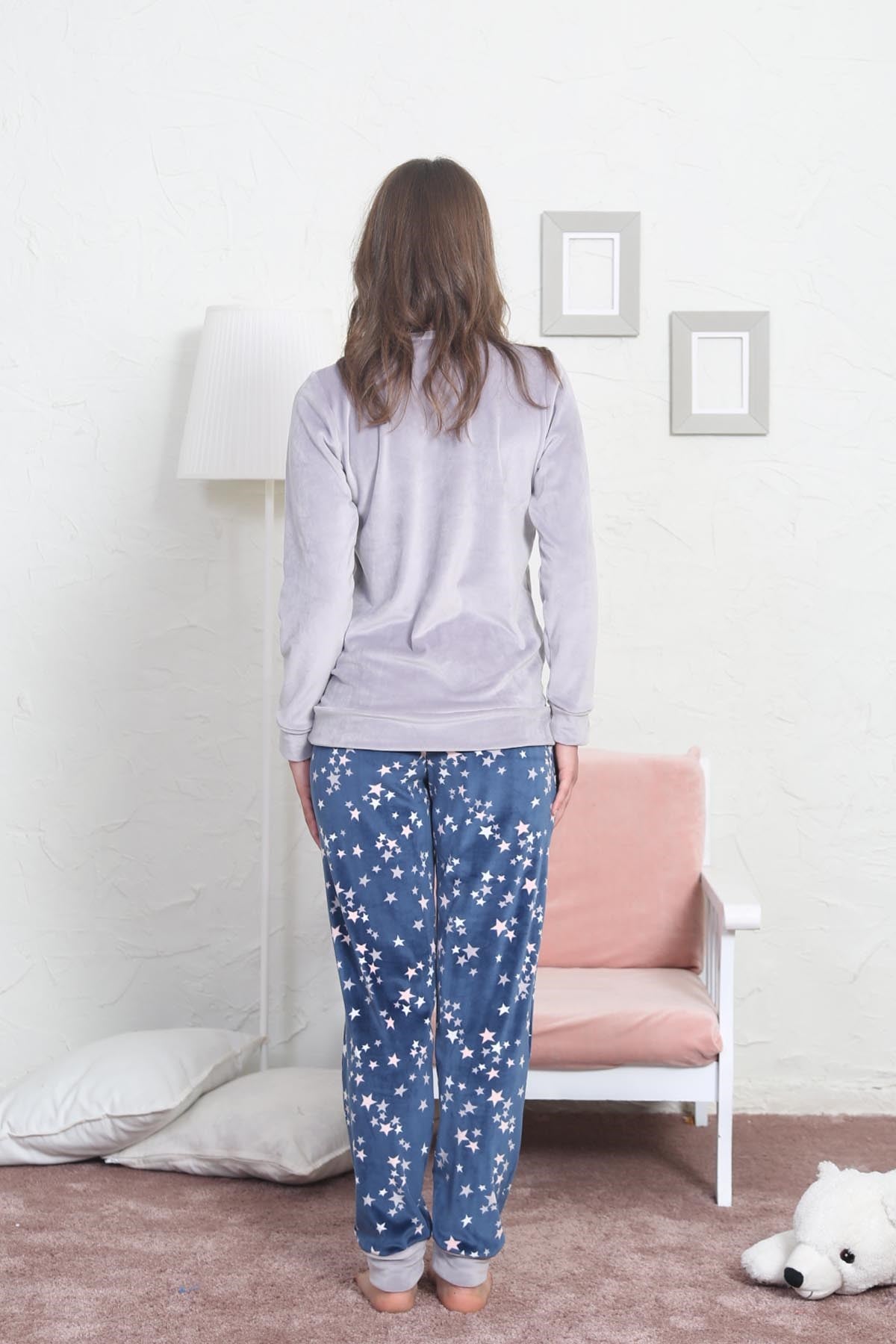 Vienetta Kadın Kadife Pijama Takım 8060584008 Gri