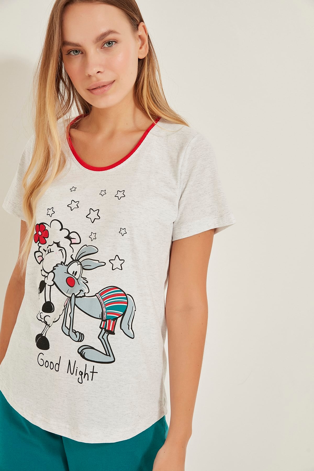Vienetta Kadın Kısa Kol Pijama Takım 0011200000 Gri Melanj