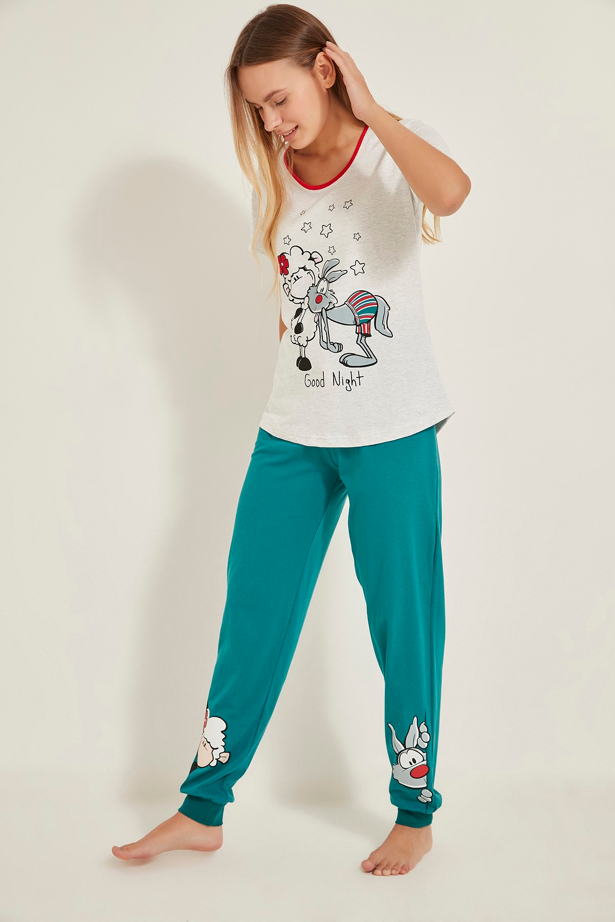 Vienetta Kadın Kısa Kol Pijama Takım 0011200000 Gri Melanj