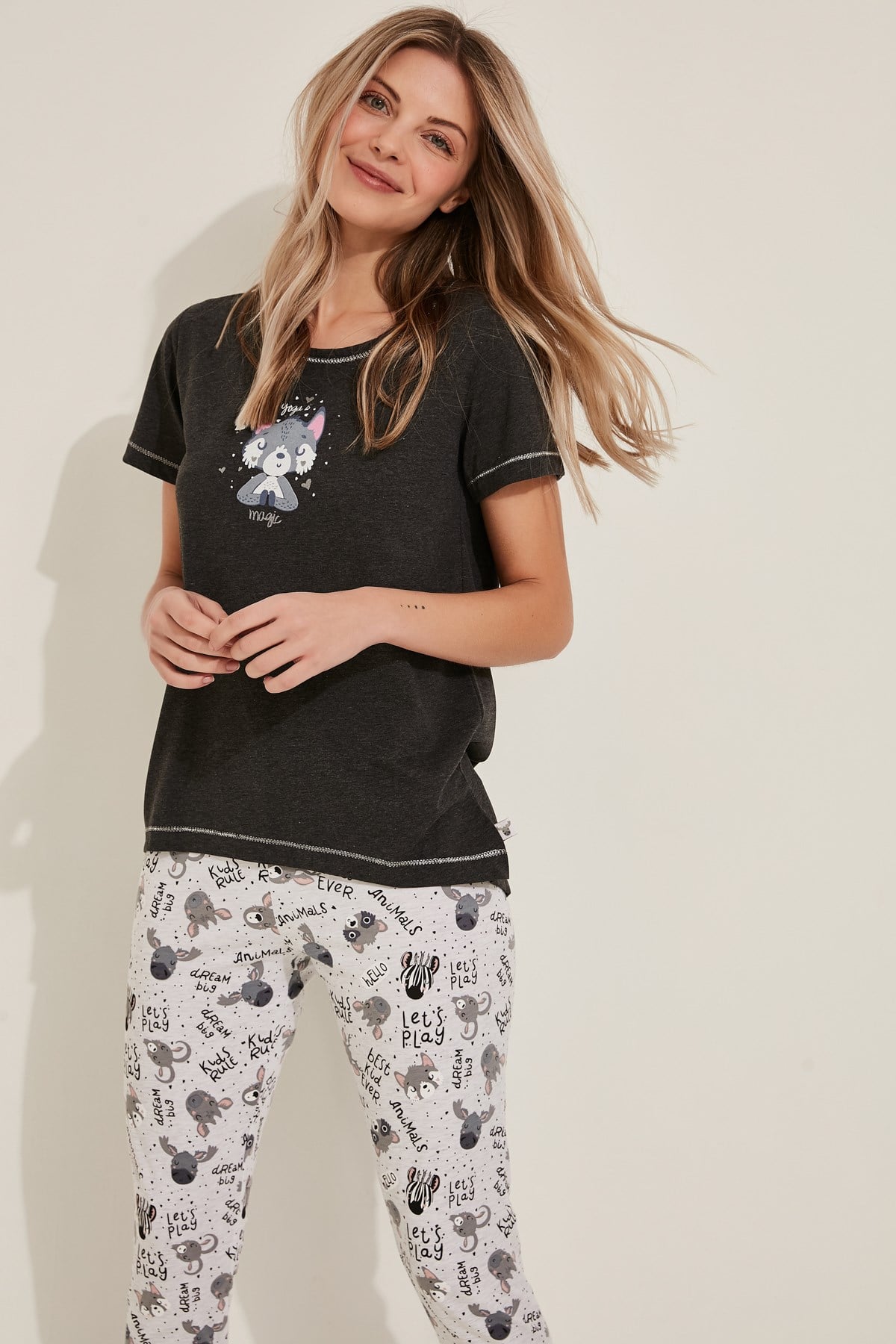 Vienetta Kadın Kısa Kol Pijama Takım 8110711535 Antrasit