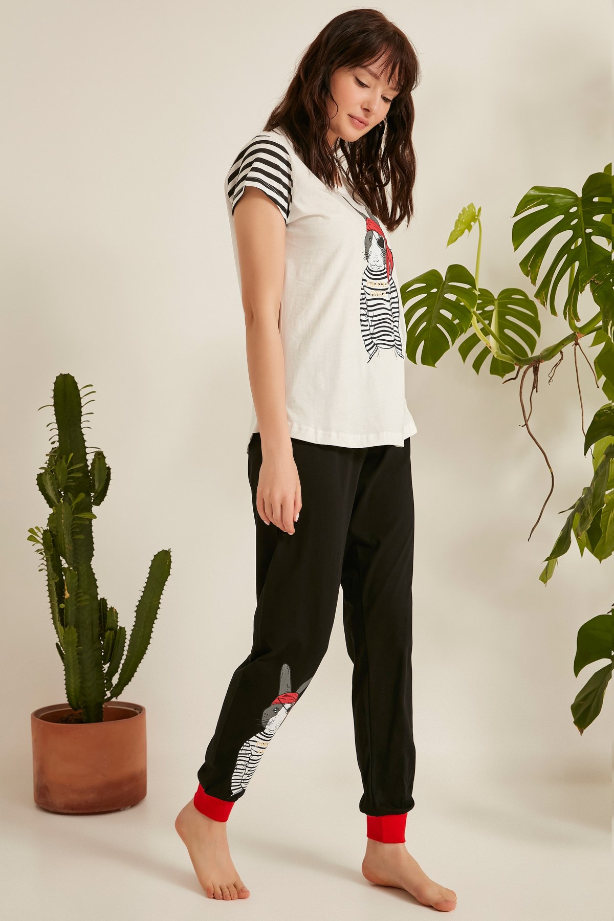 Vienetta Kadın Kısa Kol Pijama Takım 0010051237 Beyaz