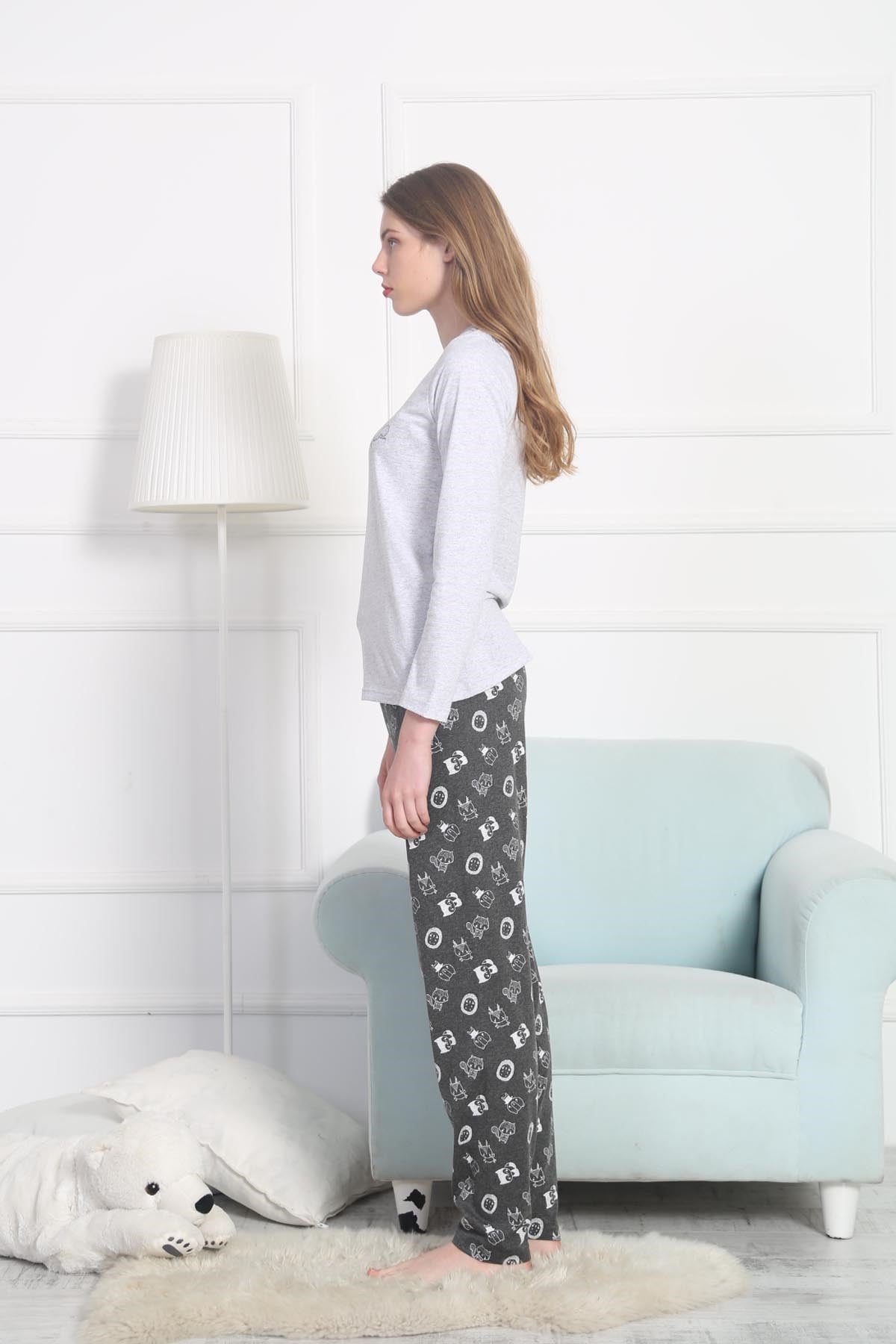 Vienetta Kadın Pijama Takım 8022151802 Gri Melanj