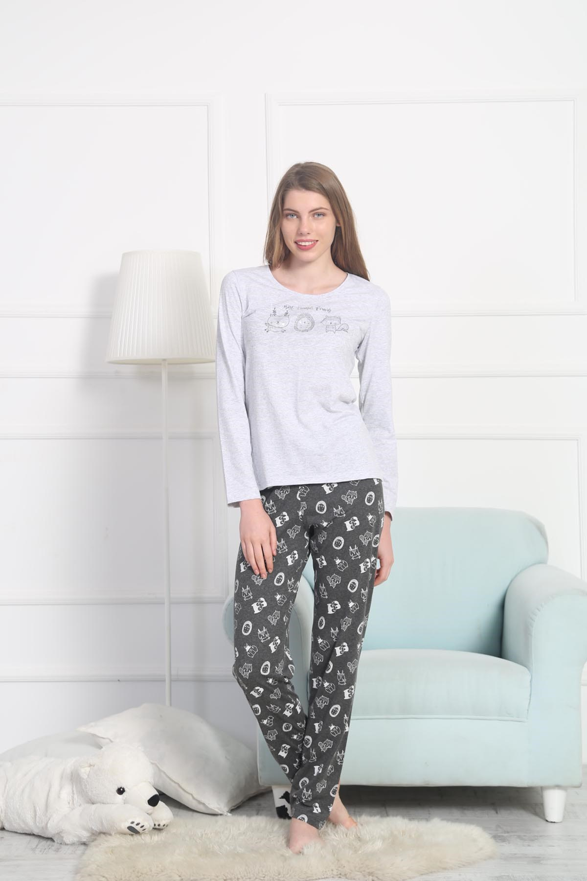 Vienetta Kadın Pijama Takım 8022151802 Gri Melanj