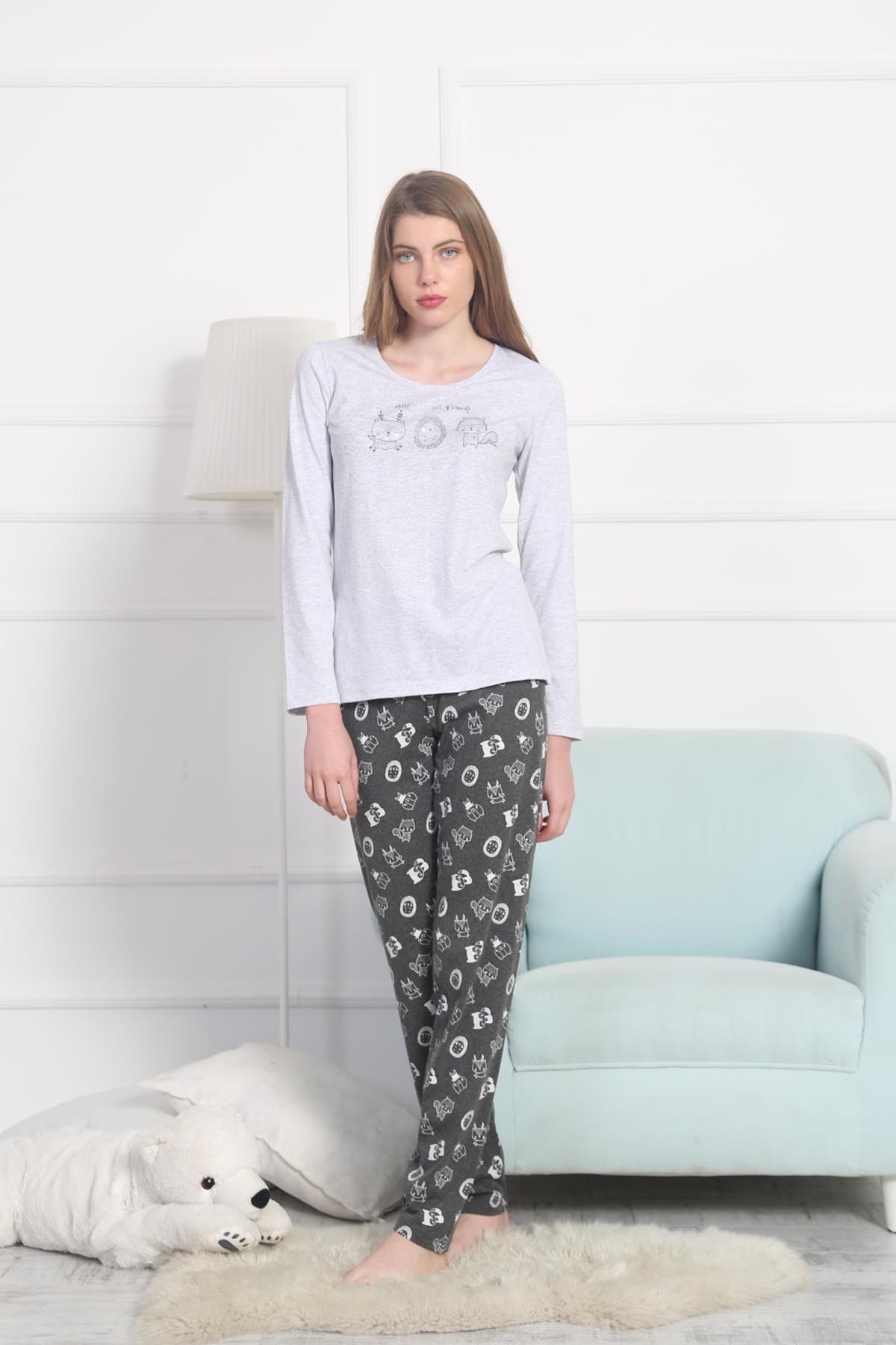 Vienetta Kadın Pijama Takım 8022151802 Gri Melanj