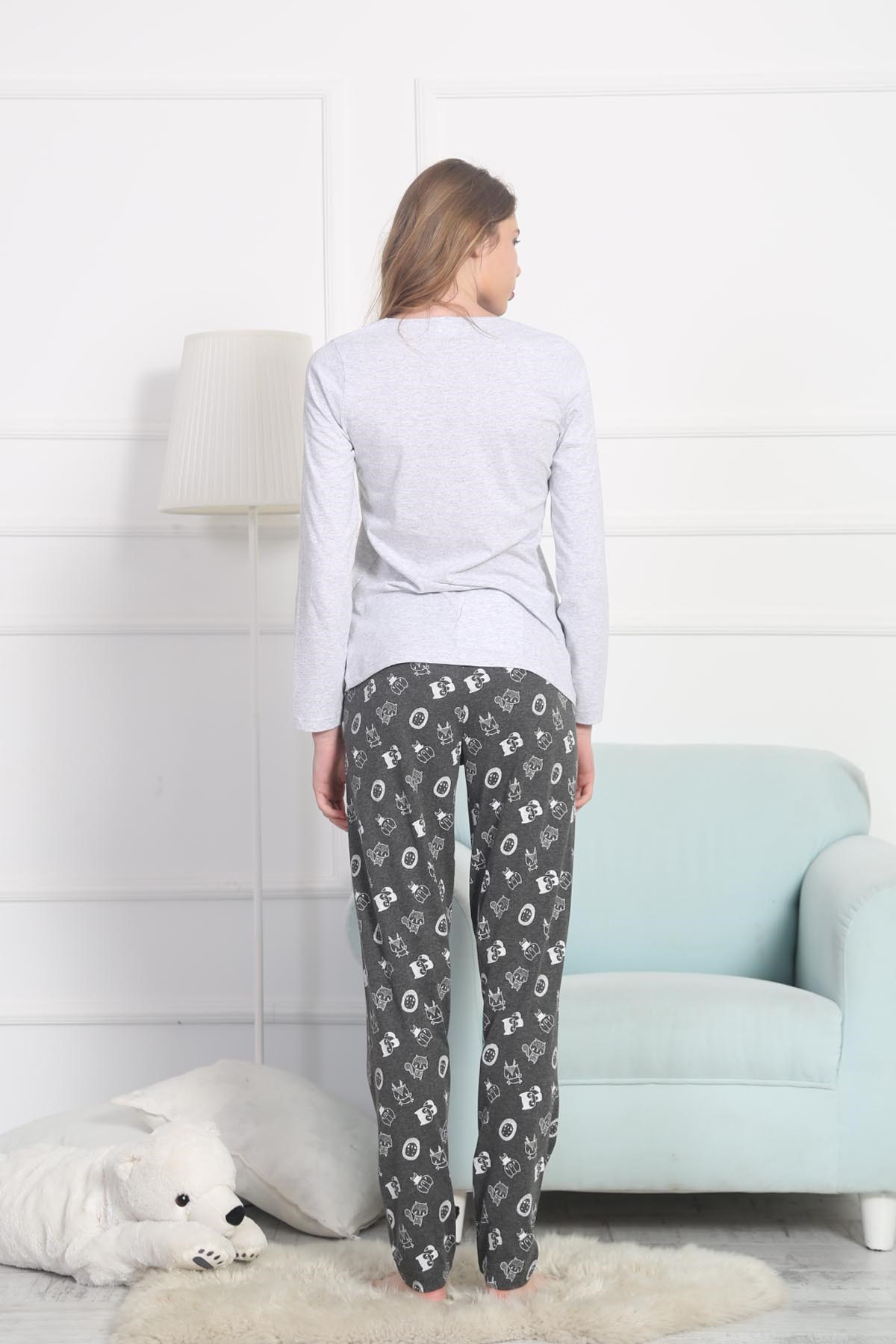 Vienetta Kadın Pijama Takım 8022151802 Gri Melanj