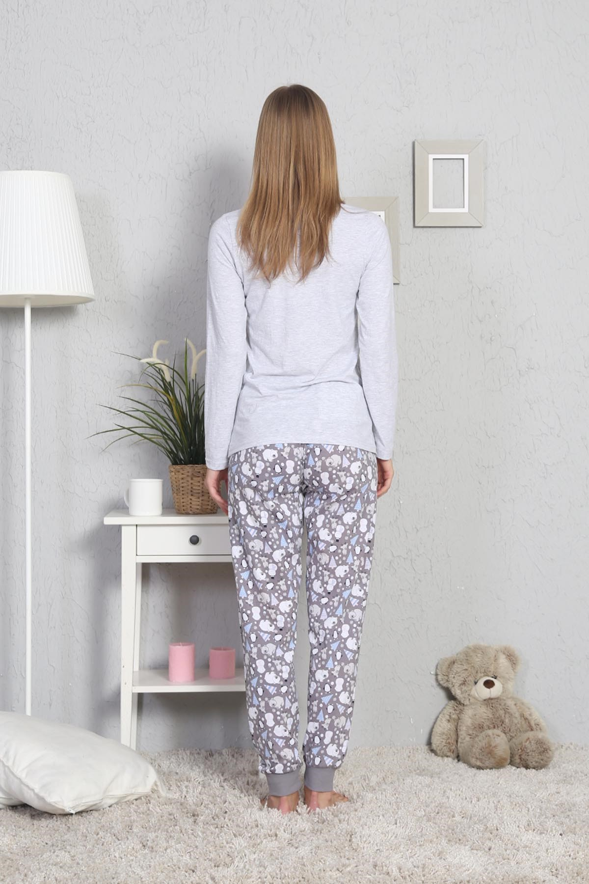 Vienetta Kadın Pijama Takım 8022198686 Gri Melanj
