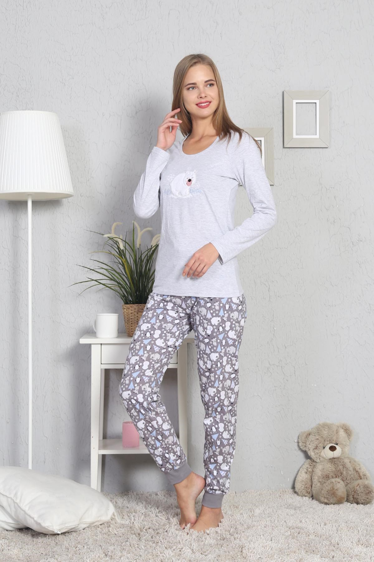 Vienetta Kadın Pijama Takım 8022198686 Gri Melanj