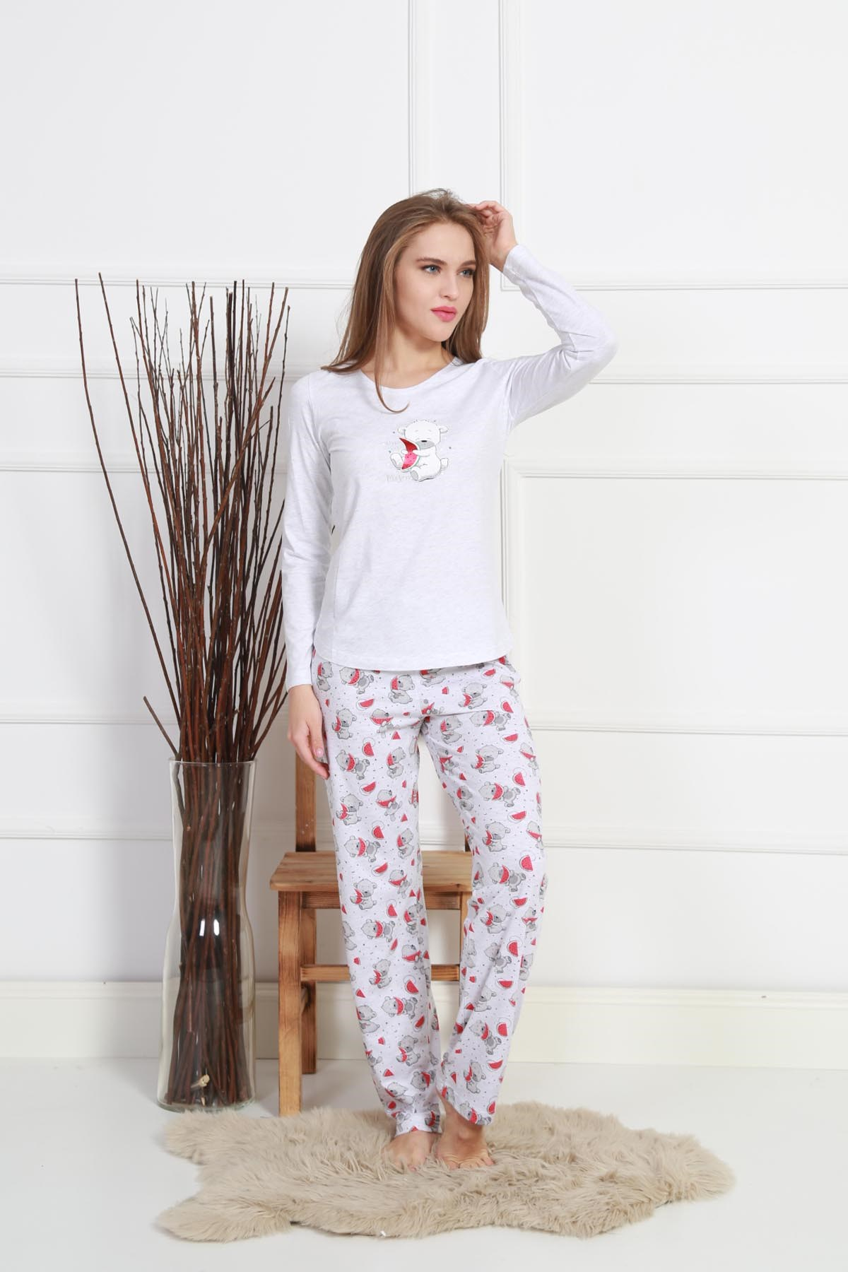 Vienetta Kadın Pijama Takım 8111841572 Gri Melanj