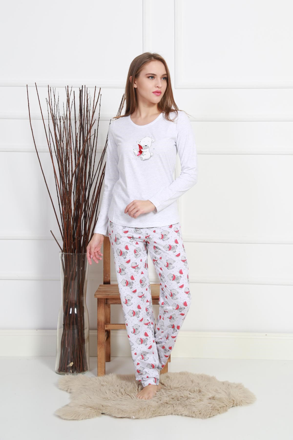 Vienetta Kadın Pijama Takım 8111841572 Gri Melanj