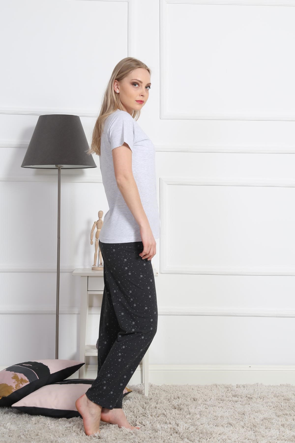 Vienetta Kadın Pijama Takım 8121681760 Gri Melanj