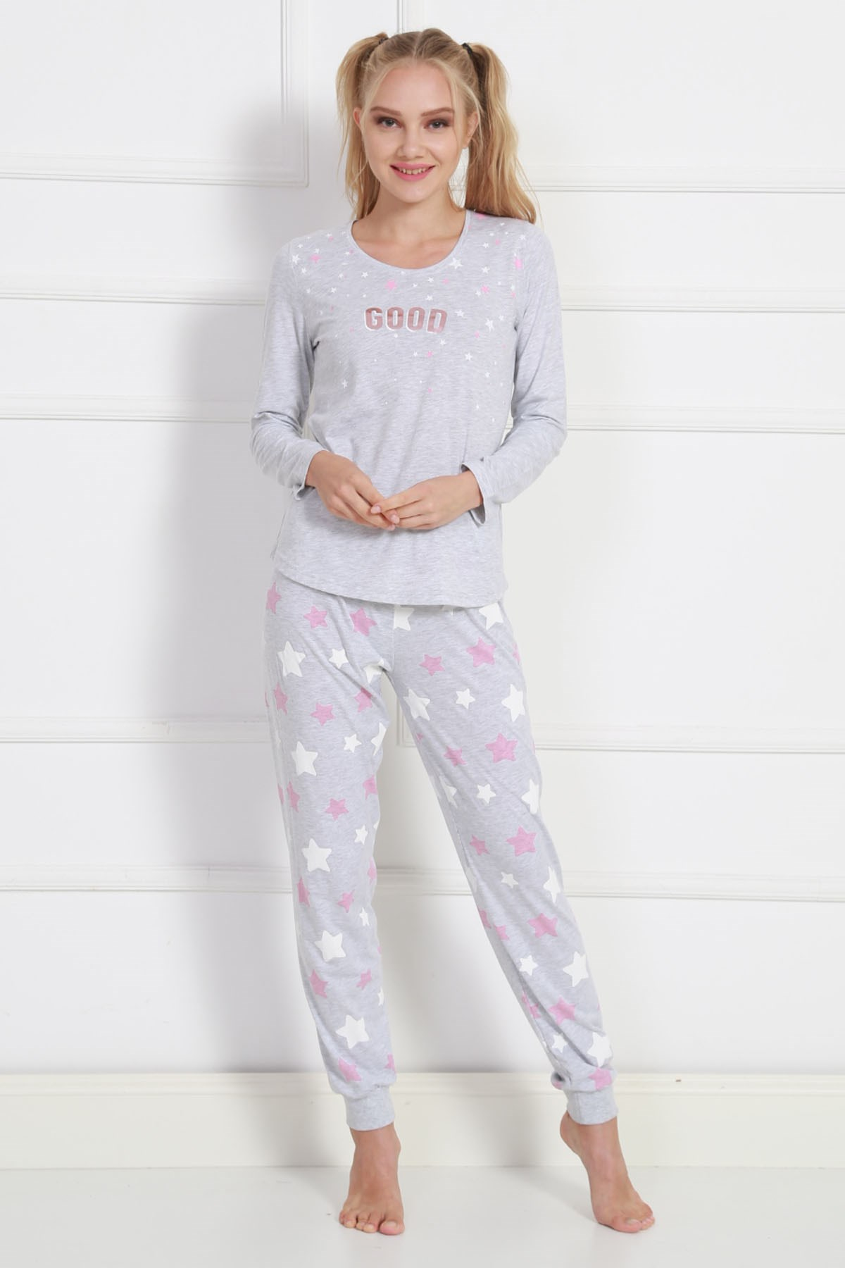 Vienetta Kadın Pijama Takım 9030322785 Gri Melanj