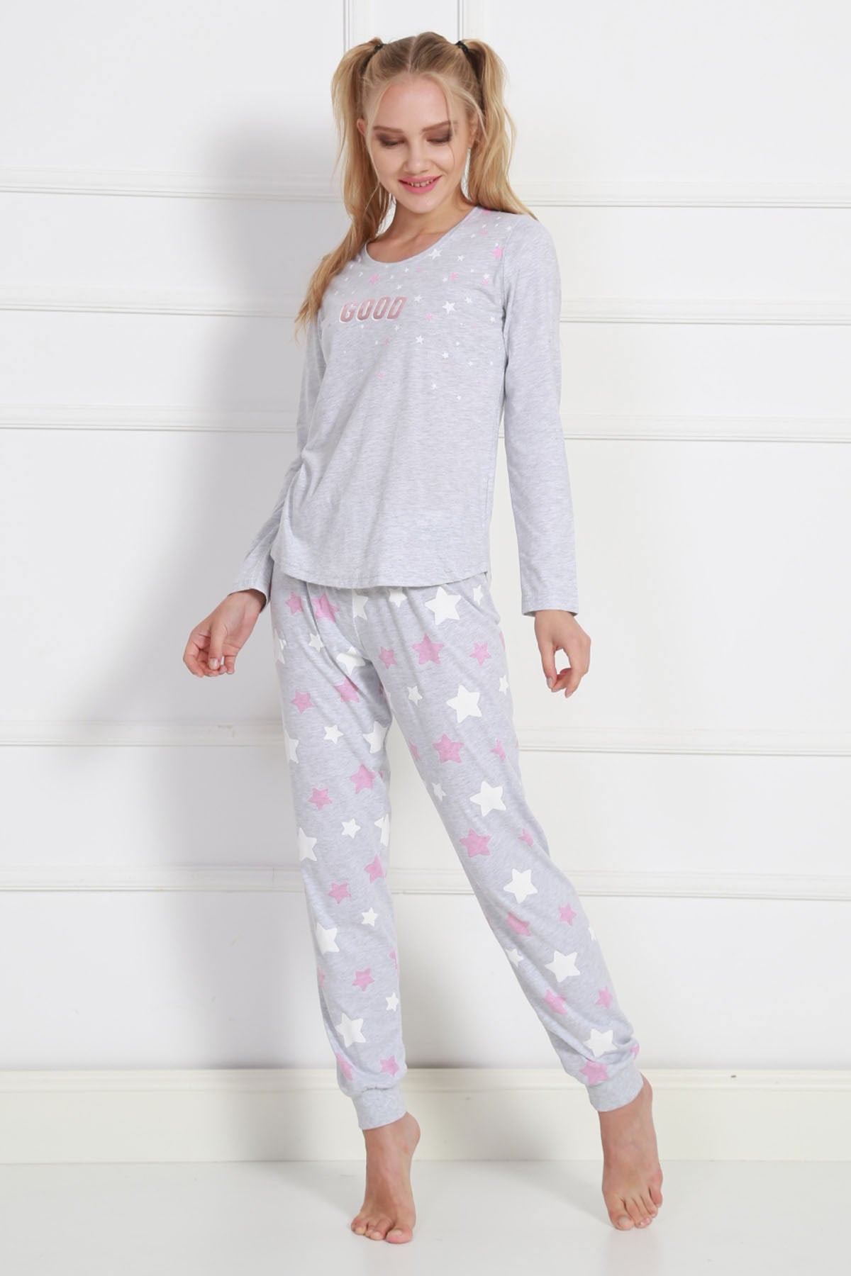 Vienetta Kadın Pijama Takım 9030322785 Gri Melanj