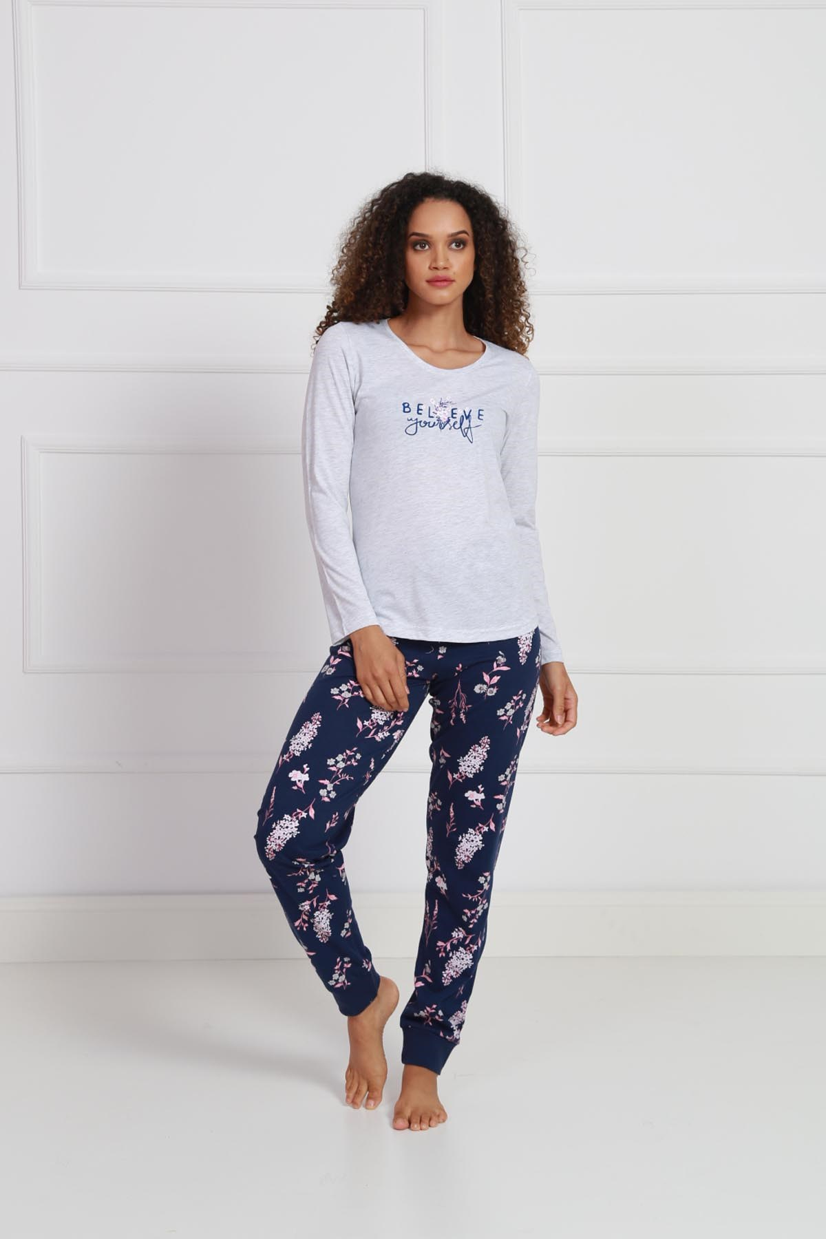 Vienetta Kadın Pijama Takım 9032917693 Gri Melanj