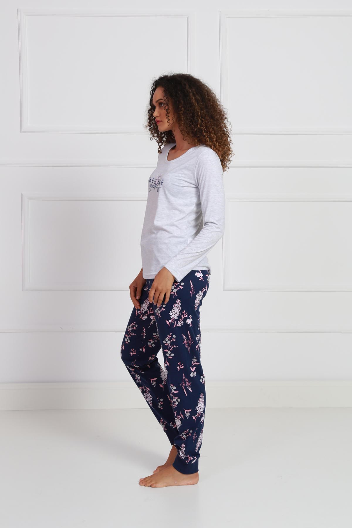 Vienetta Kadın Pijama Takım 9032917693 Gri Melanj