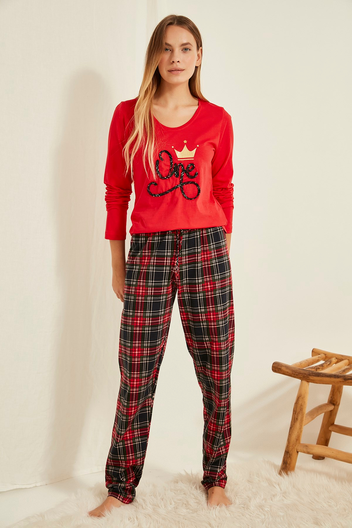 Vienetta Kadın Uzun Kol Pijama Takım 20685231 Kırmızı