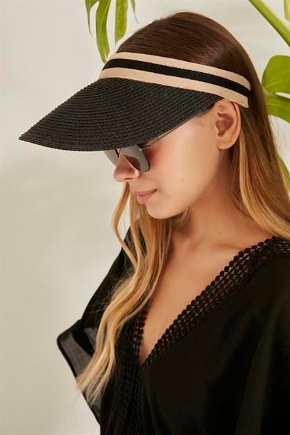 Vizör Hasır Plaj Şapkası Y8200 Siyah
