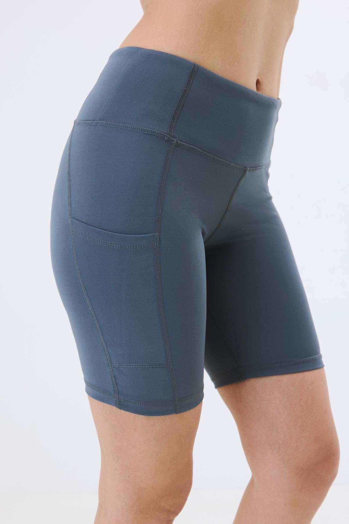 Yüksek Bel Çift Cepli Kısa Tayt 9417 Füme