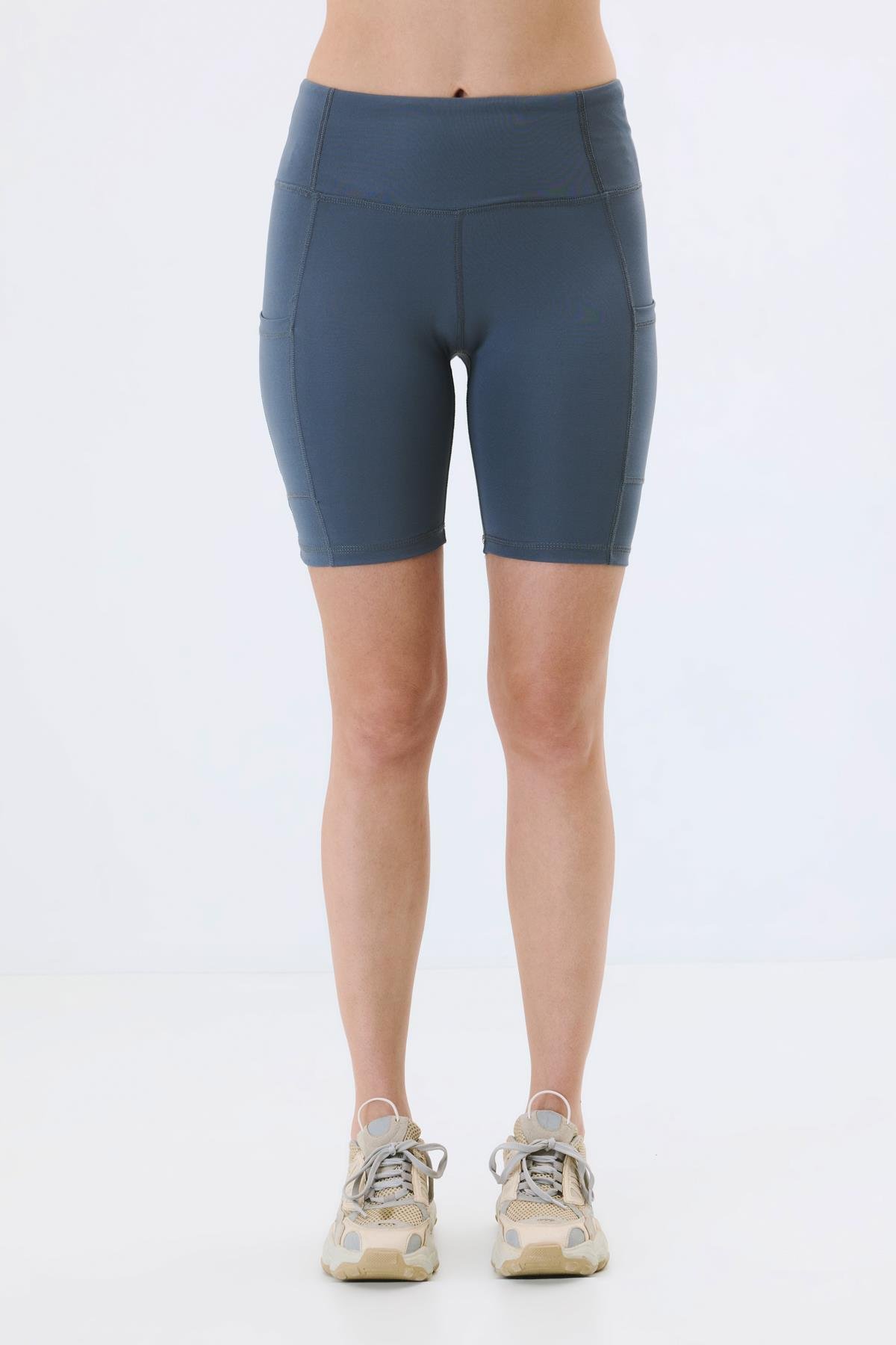 Yüksek Bel Çift Cepli Kısa Tayt 9417 Füme