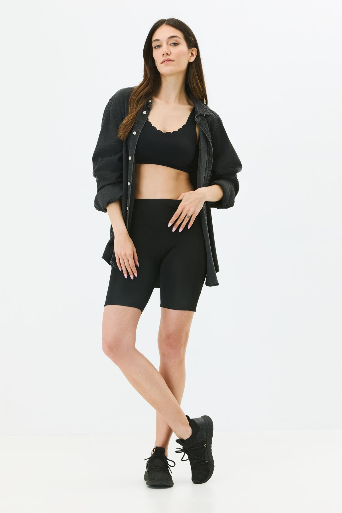 Yüksek Bel Çift Cepli Kısa Tayt 9417 Siyah