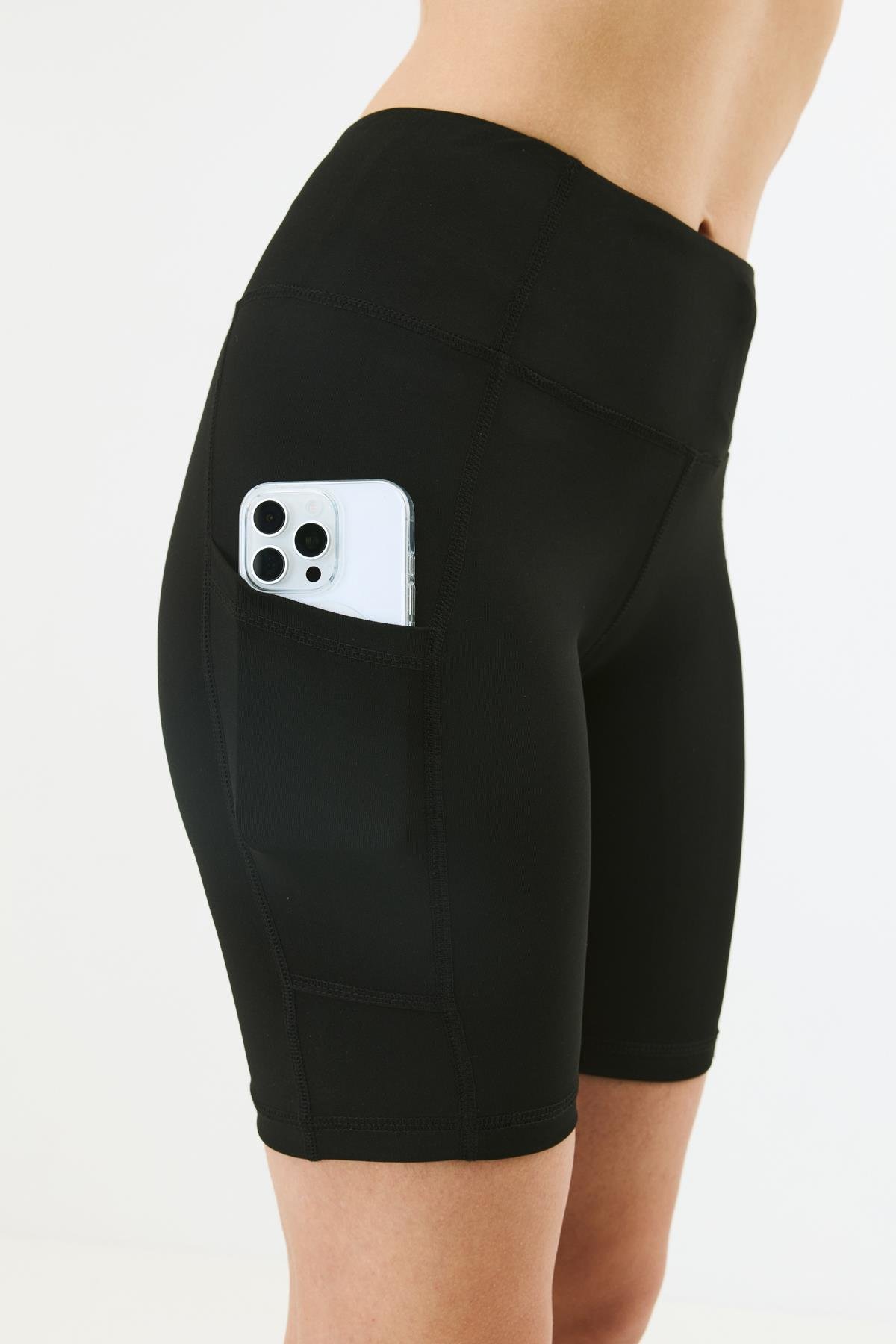 Yüksek Bel Çift Cepli Kısa Tayt 9417 Siyah