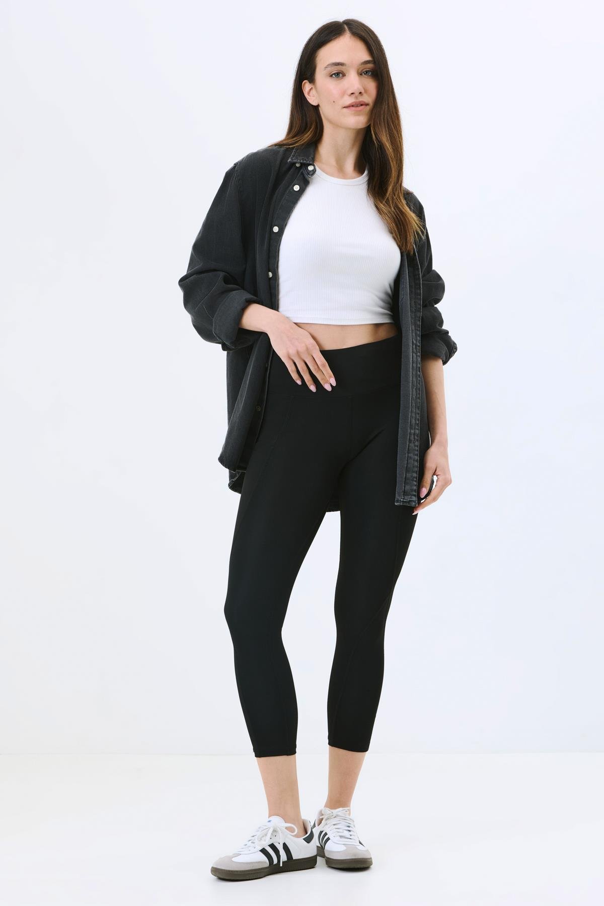 Yüksek Bel Çift Cepli Toparlayıcı Spor Tayt 9416 Siyah