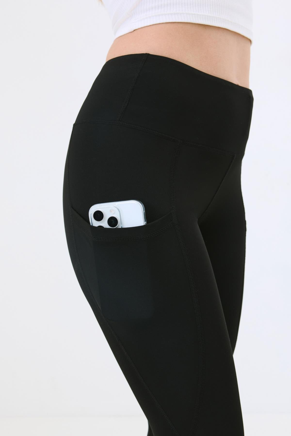 Yüksek Bel Çift Cepli Toparlayıcı Spor Tayt 9416 Siyah