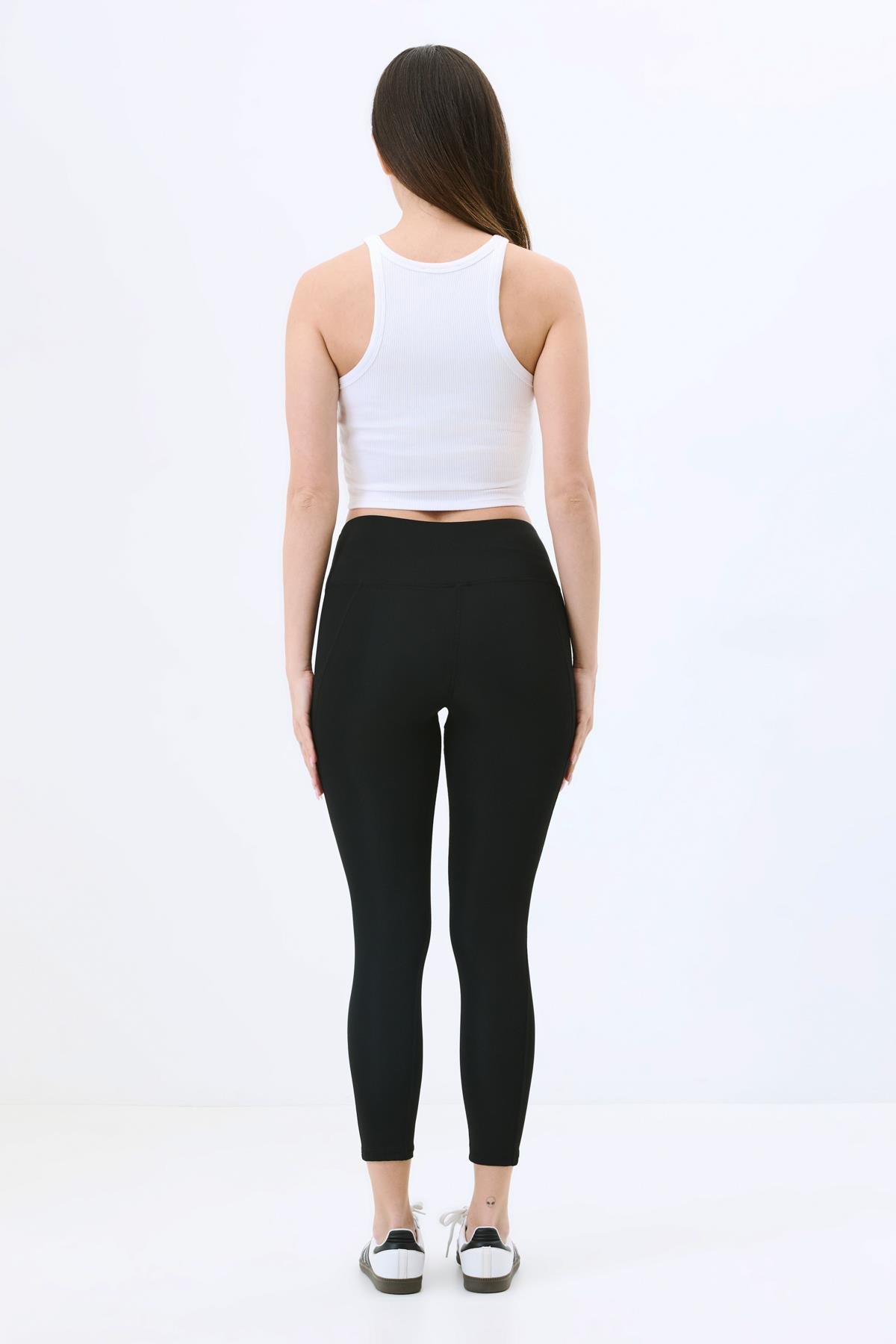 Yüksek Bel Çift Cepli Toparlayıcı Spor Tayt 9416 Siyah