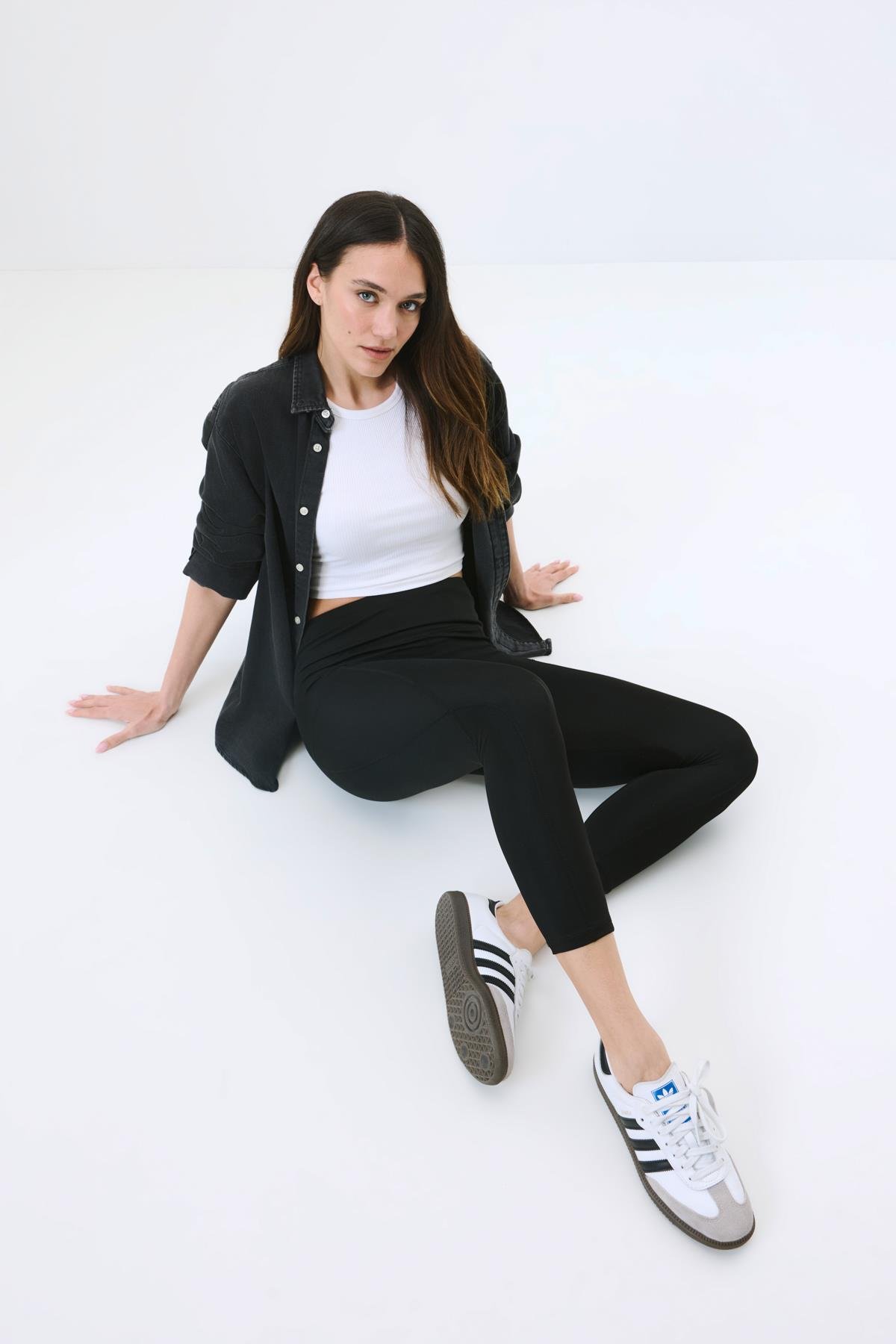 Yüksek Bel Çift Cepli Toparlayıcı Spor Tayt 9416 Siyah