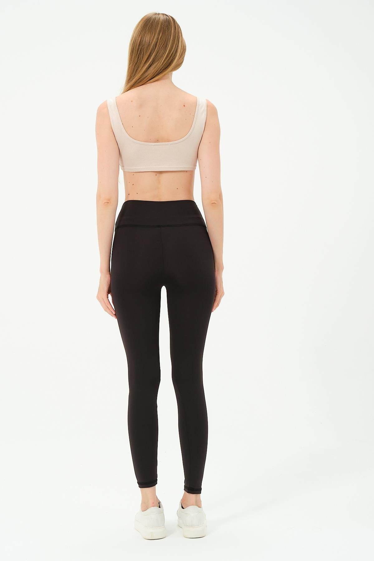 Yüksek bel İçi Şardonlu Esnek Örme Tayt C17008 Siyah