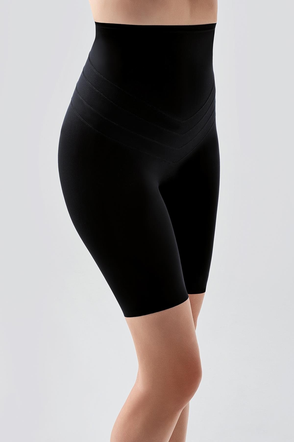 Yüksek Bel Lazer Kesim Uzun Boxer Korse 9604 Siyah