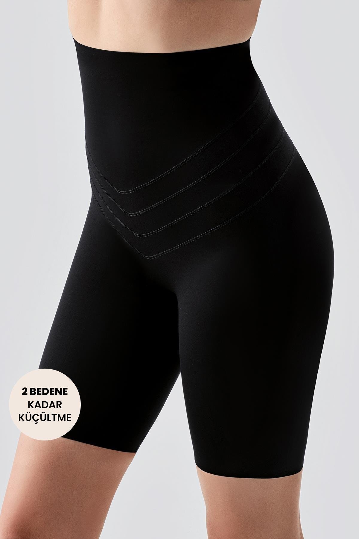 Yüksek Bel Lazer Kesim Uzun Boxer Korse 9604 Siyah