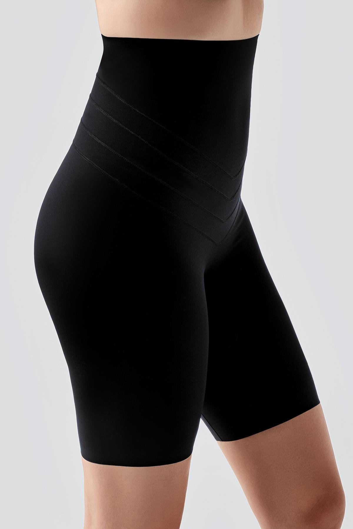 Yüksek Bel Lazer Kesim Uzun Boxer Korse 9604 Siyah