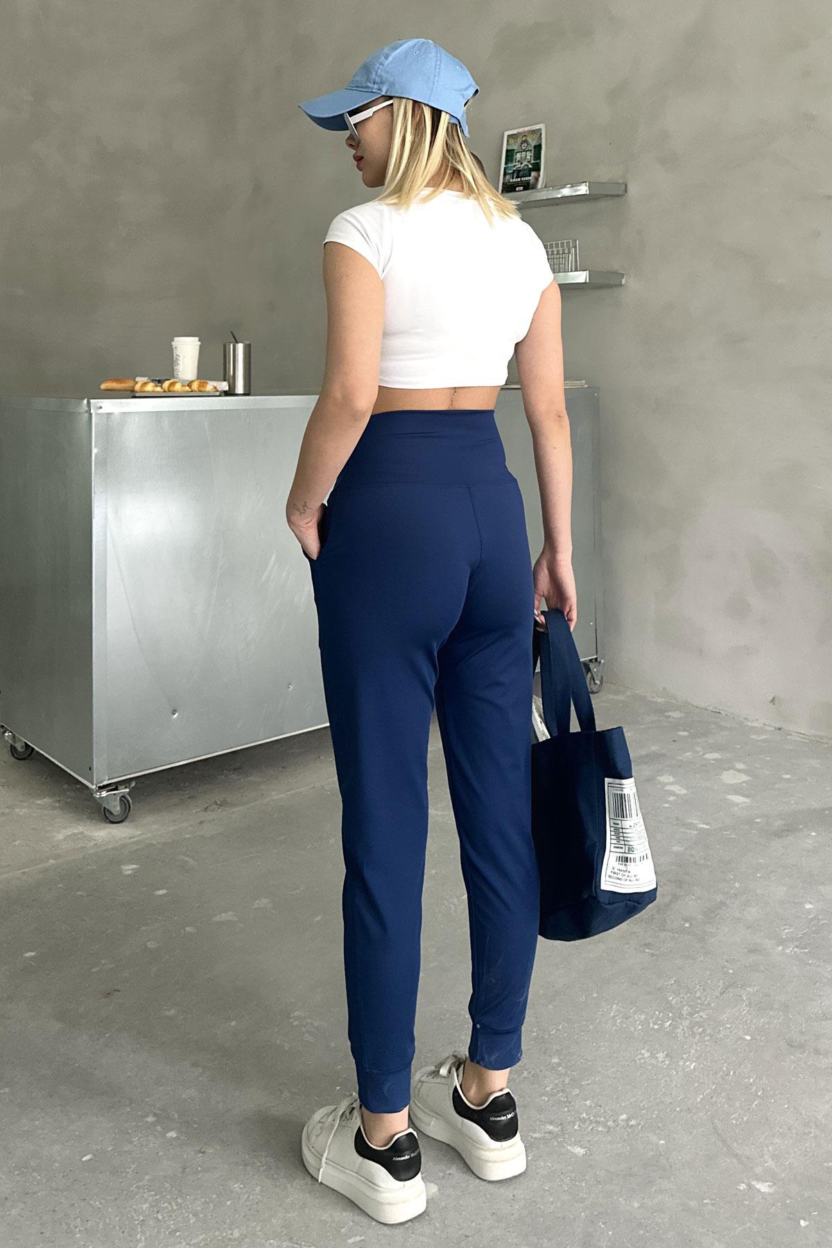 Yüksek Bel Manşetli Paça Jogger Eşofman Altı 811 Lacivert