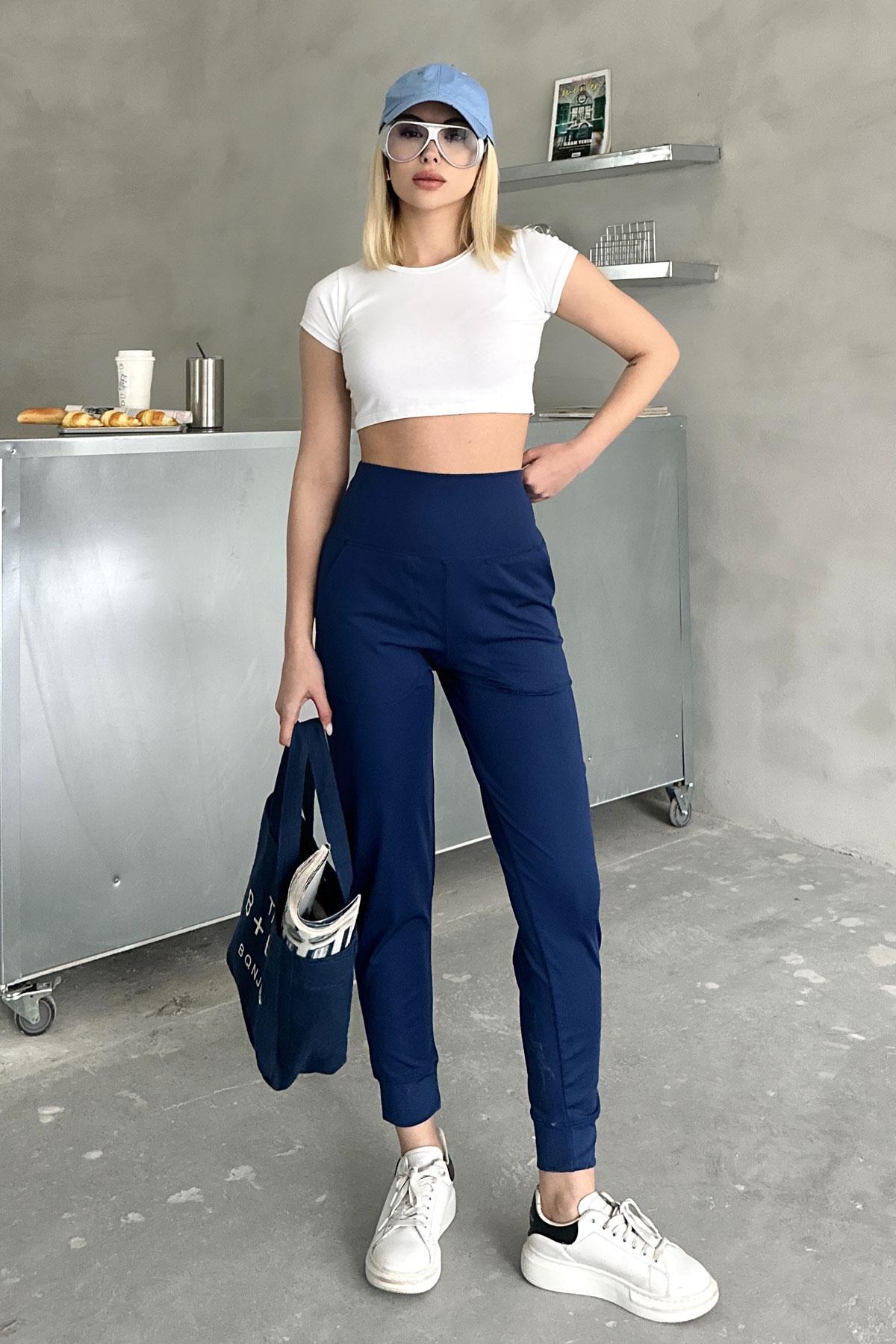 Yüksek Bel Manşetli Paça Jogger Eşofman Altı 811 Lacivert