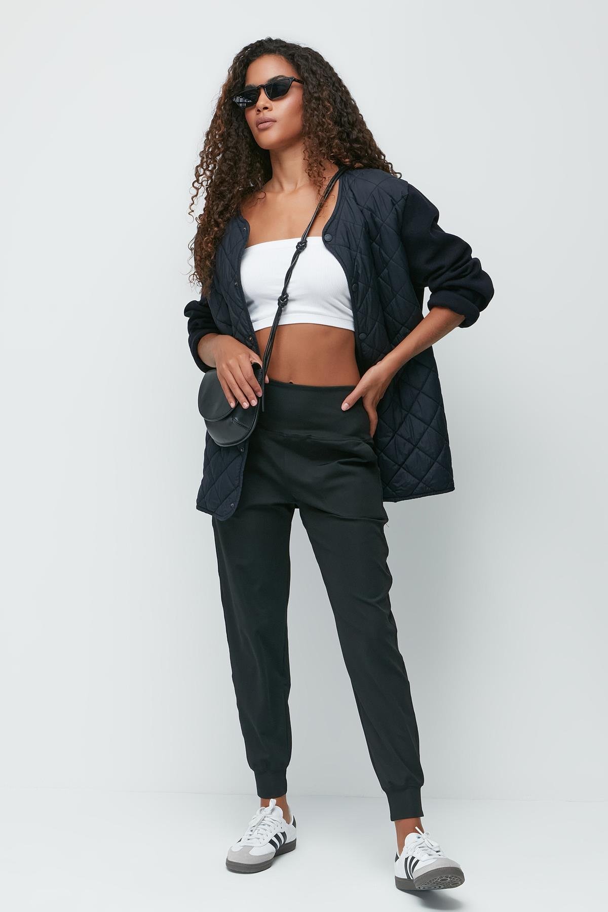 Yüksek Bel Manşetli Paça Jogger Eşofman Altı 811 Siyah