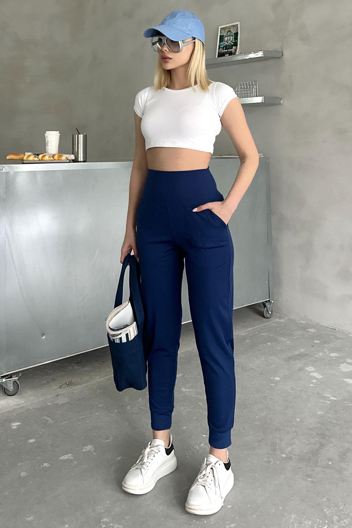 Yüksek Bel Manşetli Paça Jogger Eşofman Altı 811 Lacivert